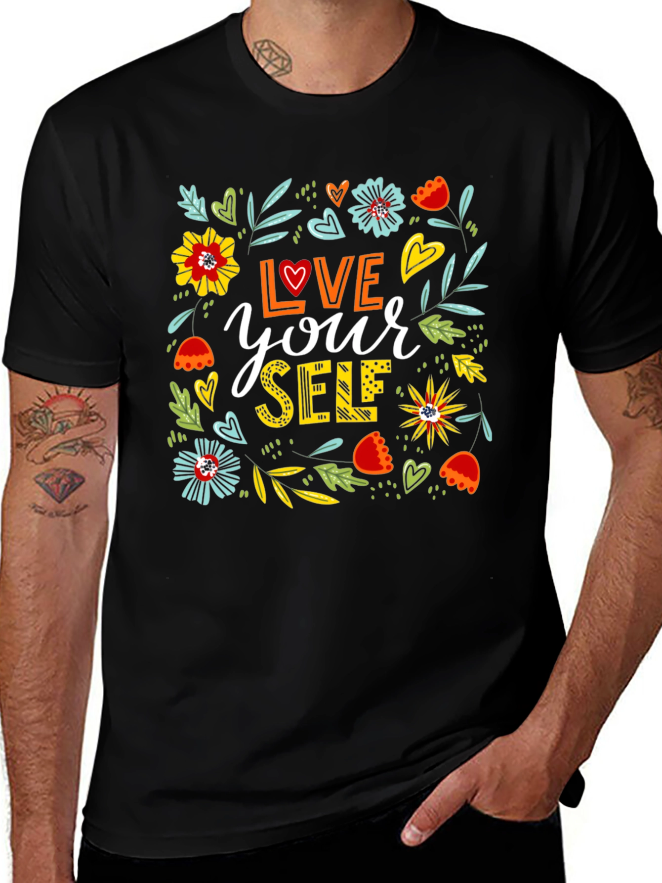 Variant 10 of Love Yourself Graphic Print T-Shirt - Floral Design