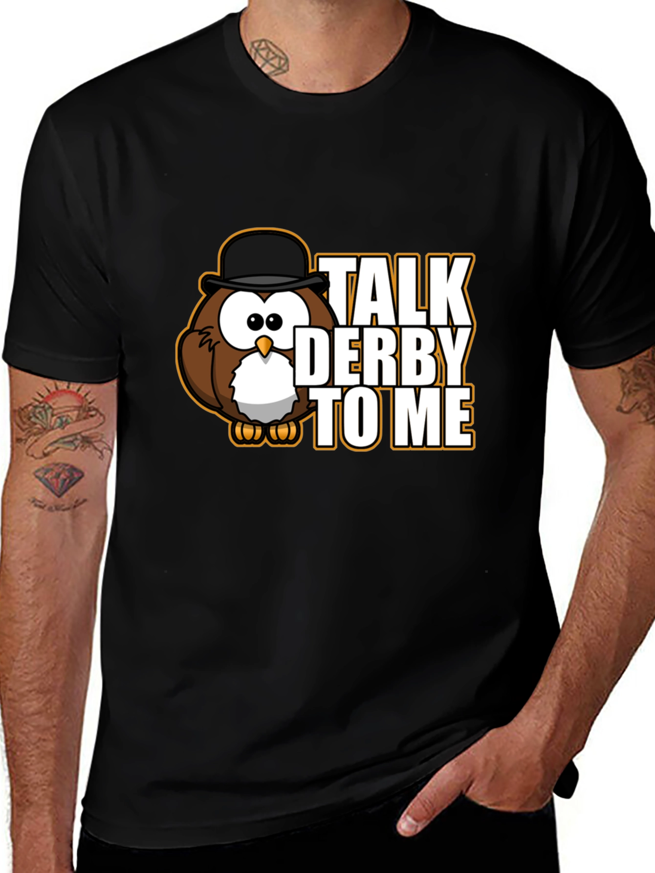 Variant 3 of Talk Derby To Me T-Shirt - Owl with Bowler Hat