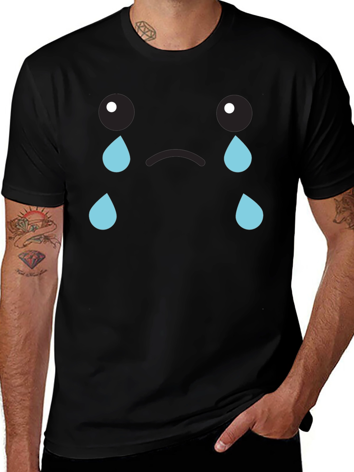Sad Emoji Graphic T-Shirt - Unisex Black Tee