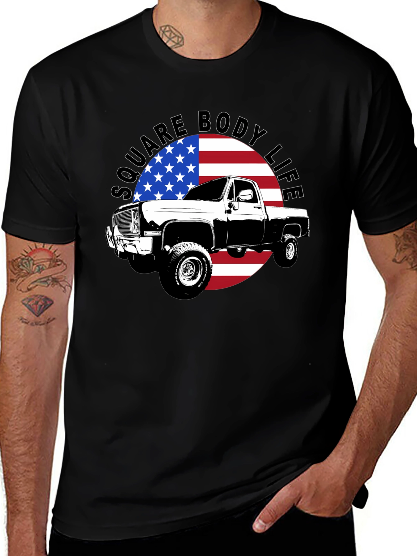 Variant 14 of Square Body Life T-Shirt - American Flag Design