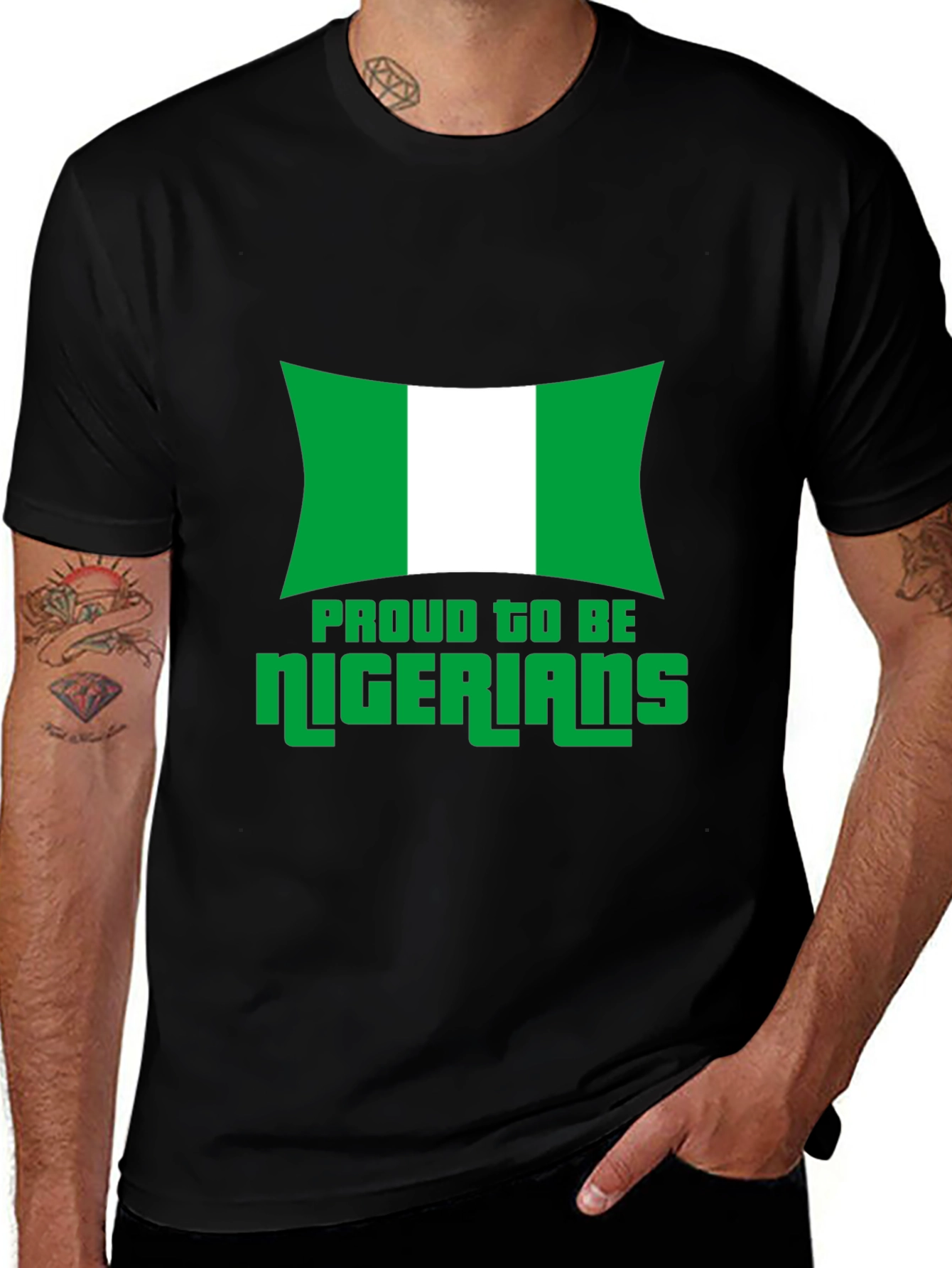 Proud Nigerian Flag Graphic T-Shirt - Black