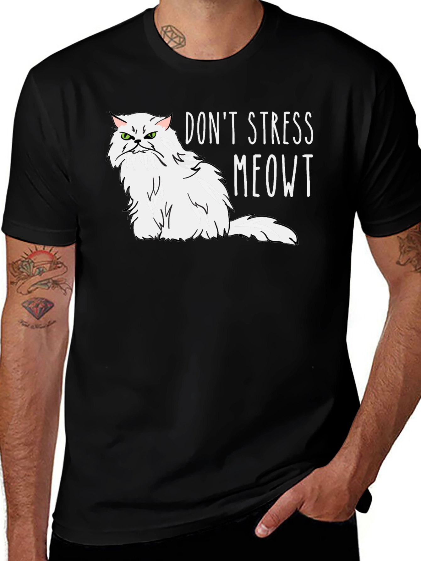 Black Don't Stress Meowt Cat Graphic T-Shirt main image