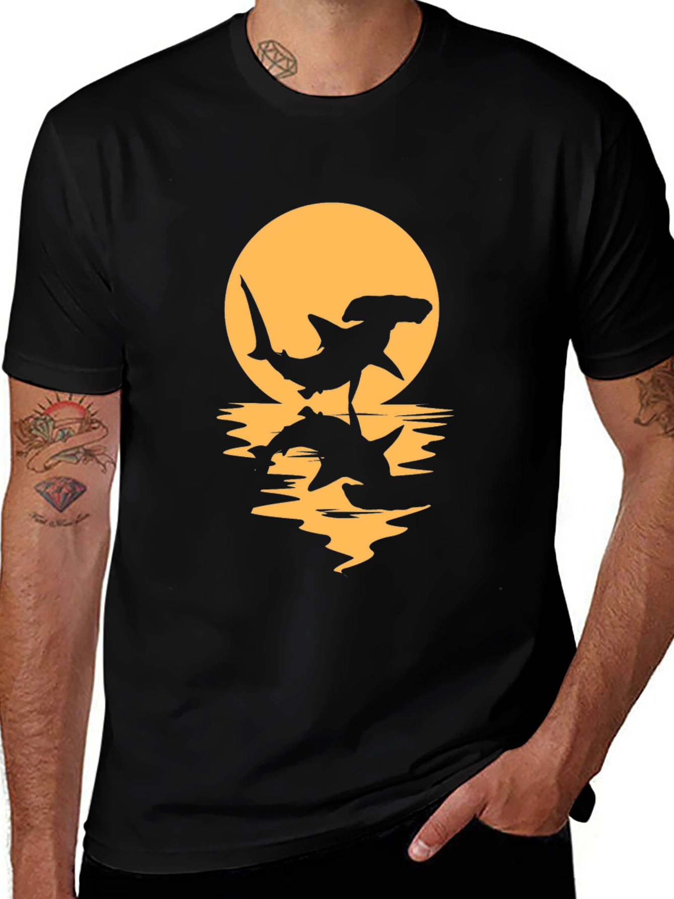 Hammerhead Shark Silhouette T-Shirt - Ocean Sunset Tee