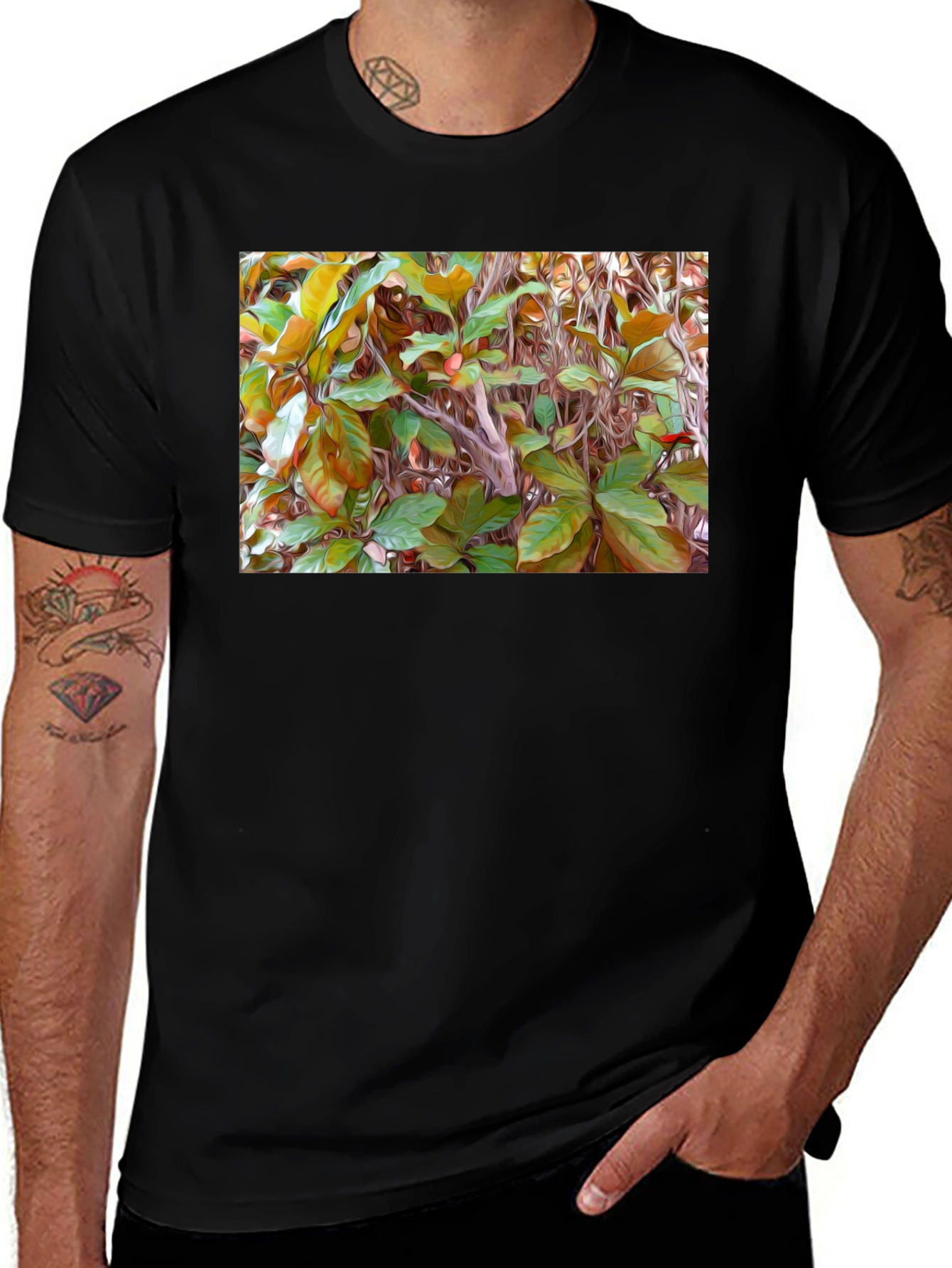 Variant 22 of Botanical Print Black T-Shirt - Nature Inspired Apparel