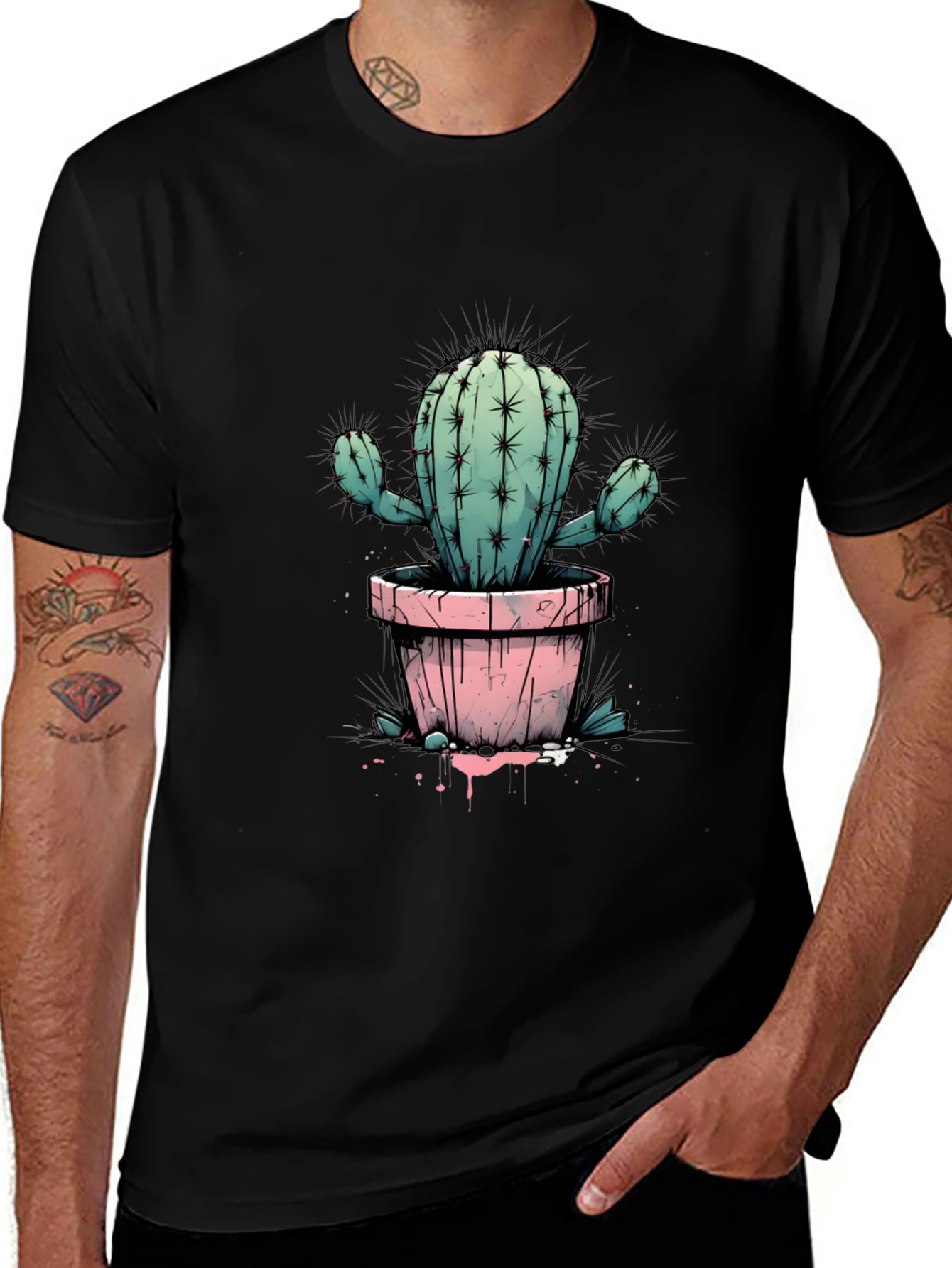 Variant 29 of Cactus Tee: Trendy Graphic Print Black T-Shirt