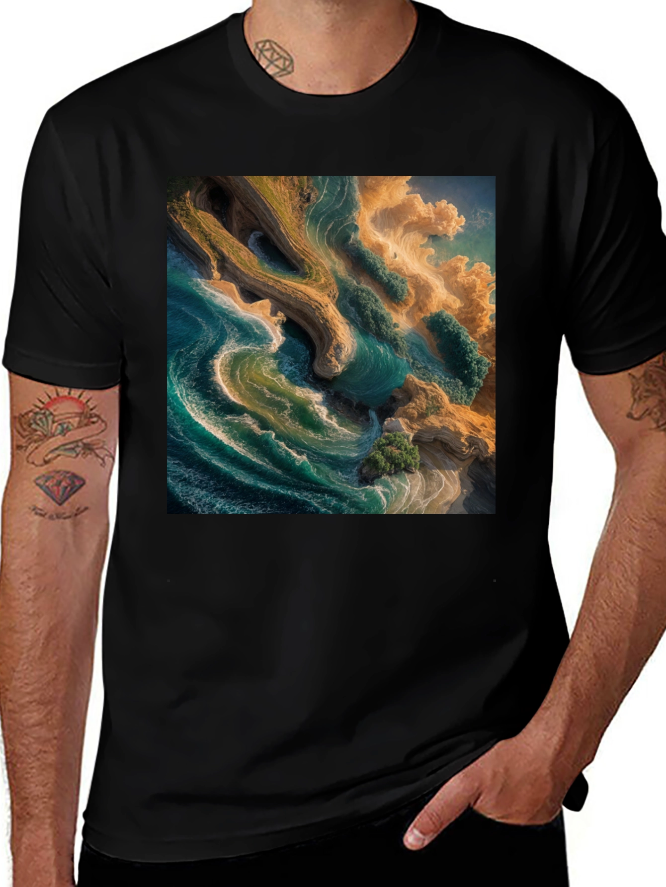 Variant 7 of Aerial Beach Graphic Tee - Unique Ocean Design