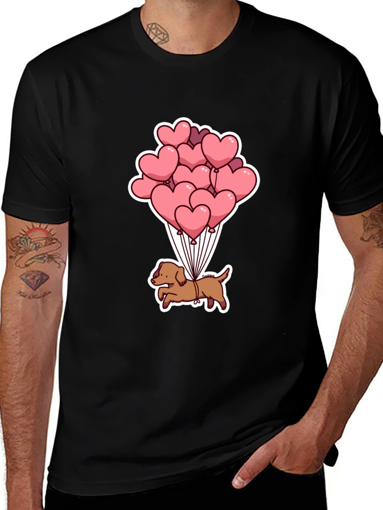 Variant 22 of Dachshund Dog with Heart Balloons Graphic Tee
