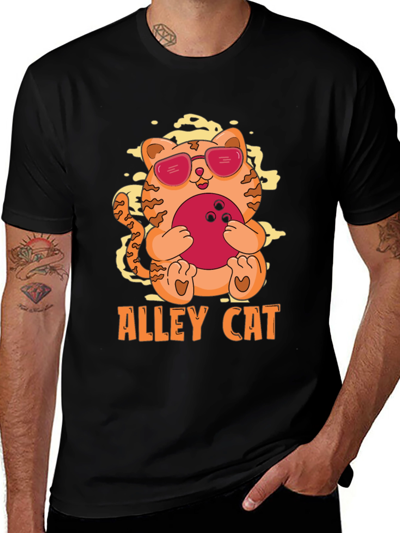 Variant 2 of Alley Cat Bowling T-Shirt - Cool Kitten Design
