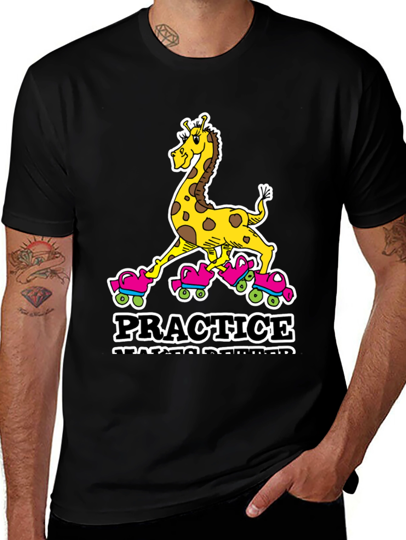Giraffe Roller Skating T-Shirt - Practice Makes Progress