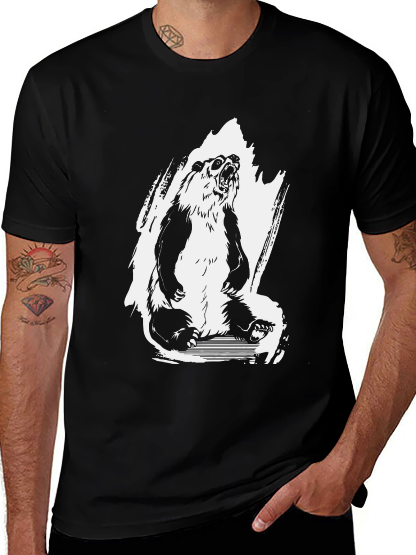 Variant 21 of Bear Graphic Tee - Black Cotton T-Shirt