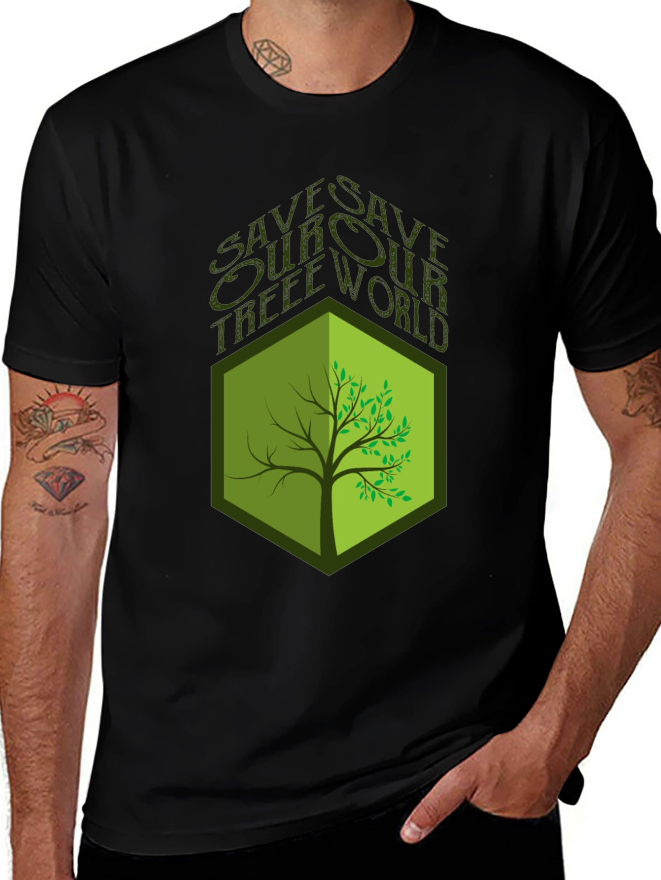 Variant 13 of Eco-Friendly Save Our Tree World Black T-Shirt