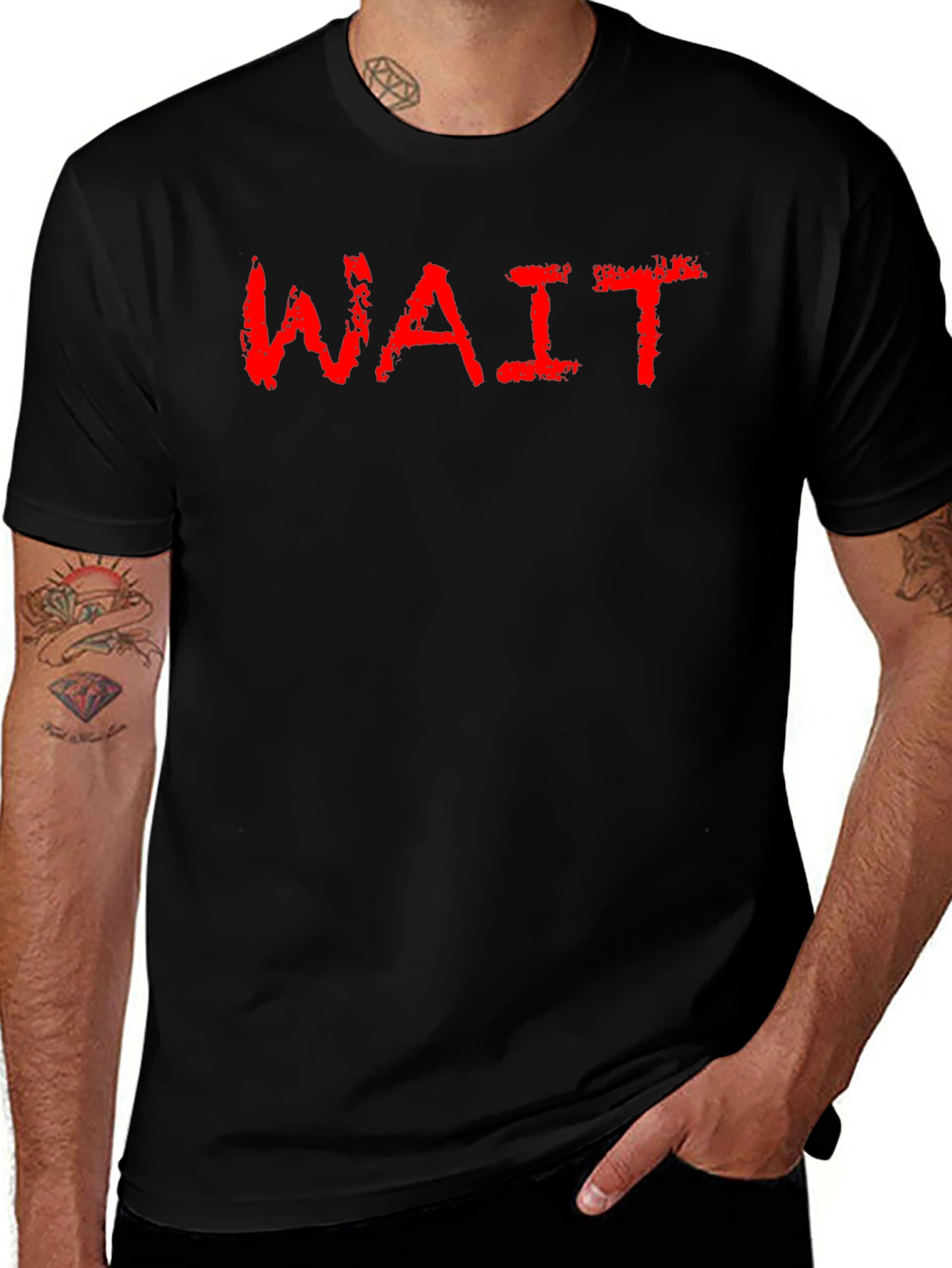 Variant 20 of Men's Black T-Shirt with "WAIT" Graphic