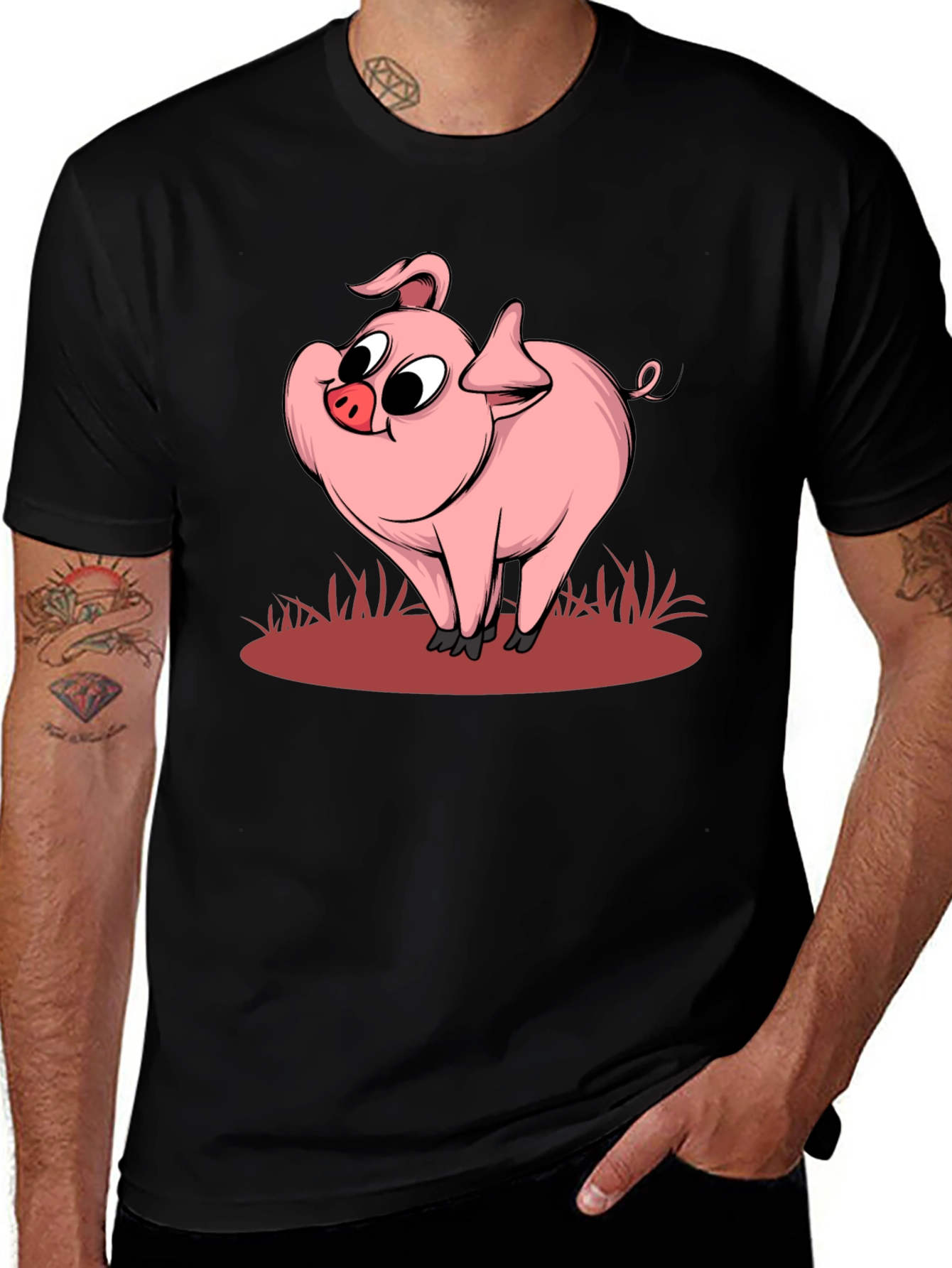 Variant 29 of Cute Pig Cartoon Black T-Shirt