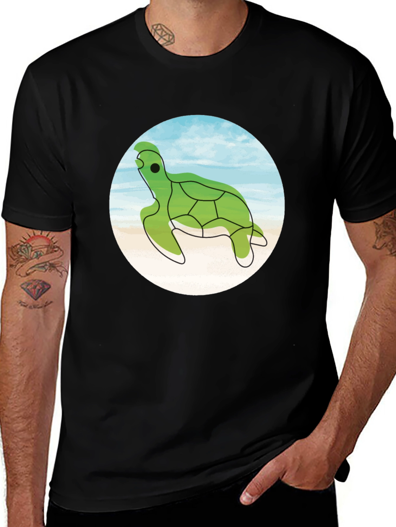 Turtle Graphic Tee - Black Cotton Comfort