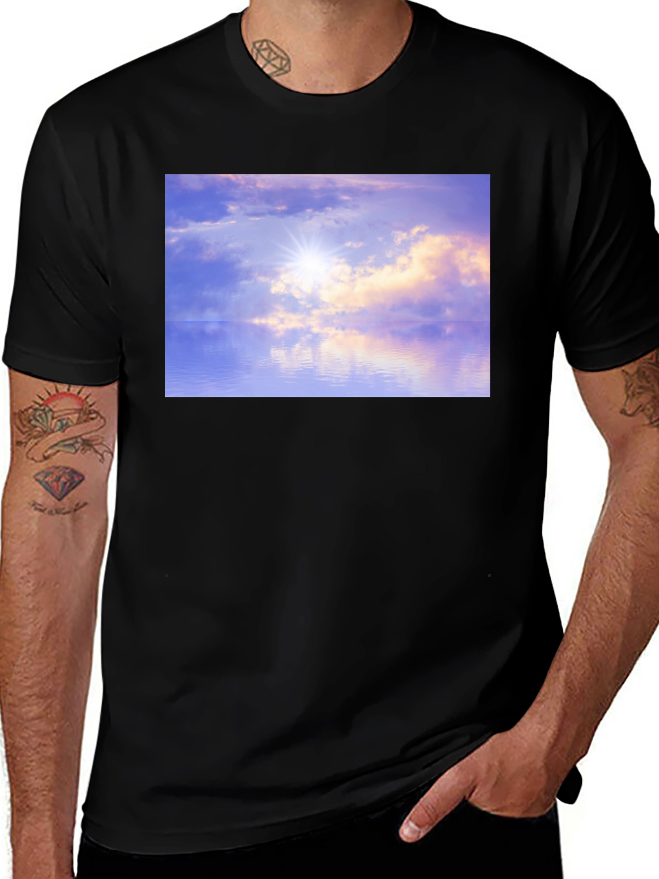Variant 2 of Sunset Reflections Graphic Tee - Soft Black Cotton