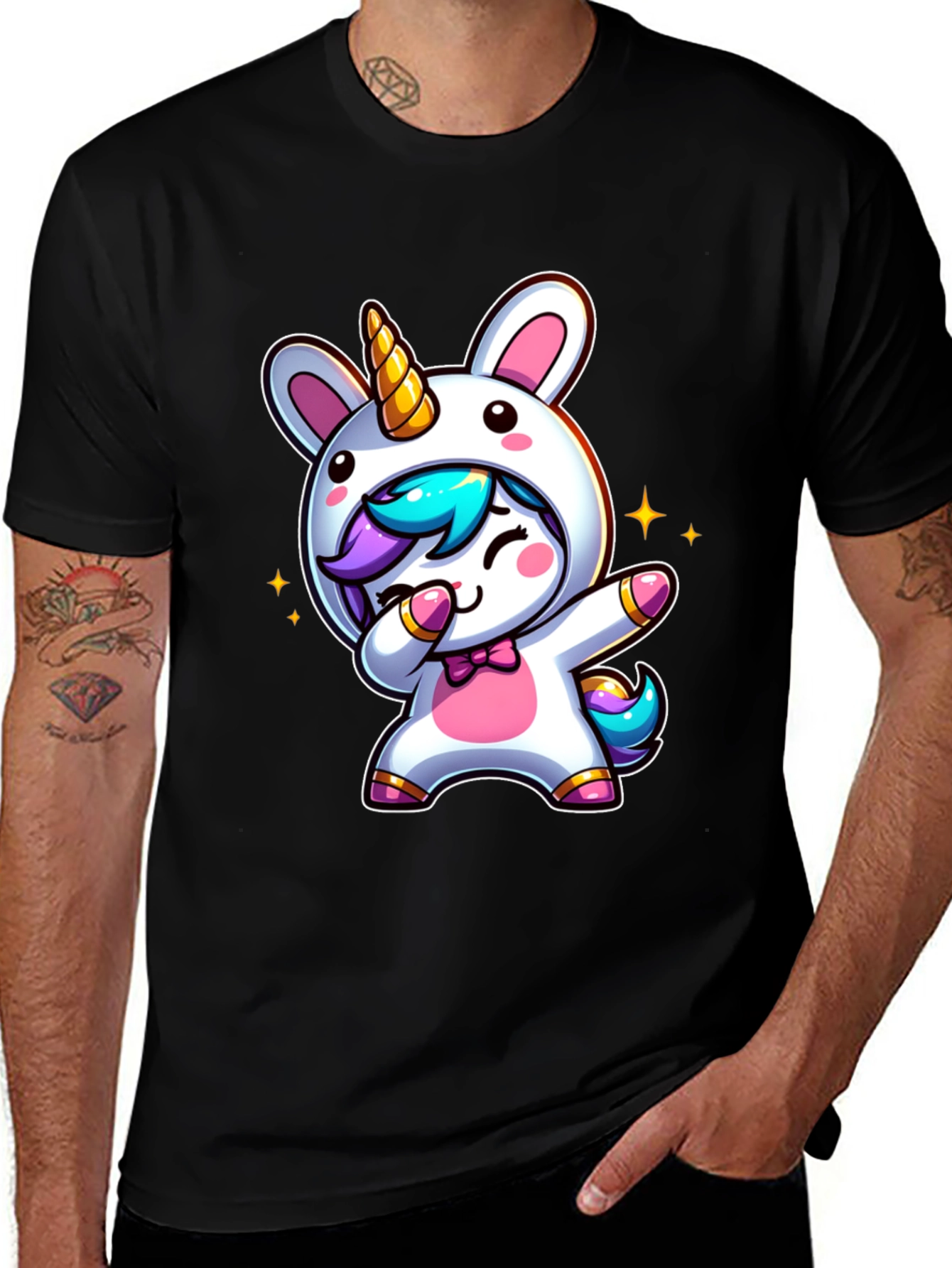Black Cute Unicorn Dab Black T-Shirt main image
