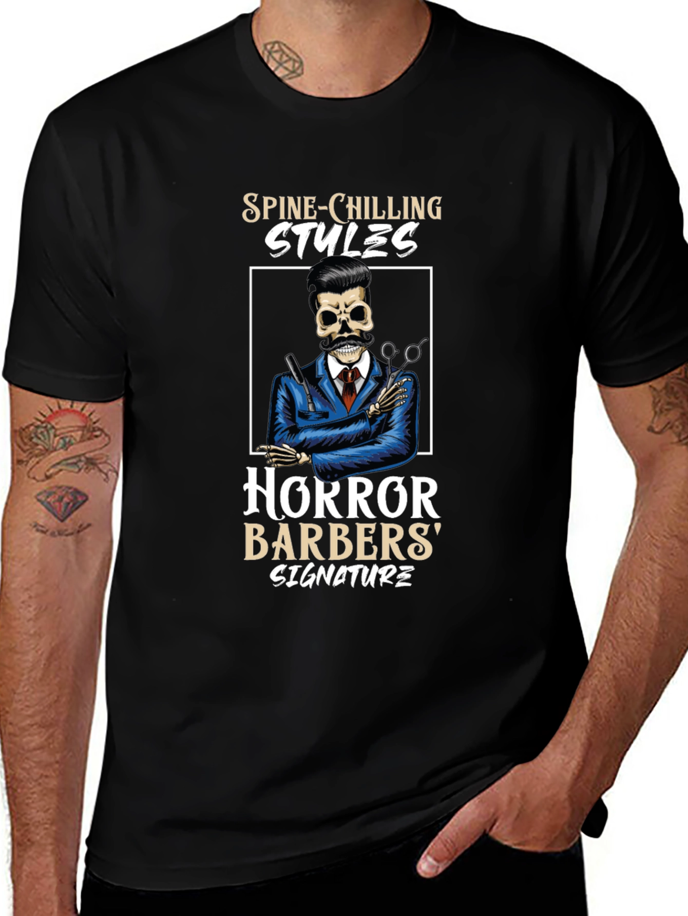 Variant 12 of Spine-Chilling Styles Horror Barbers' Signature T-Shirt
