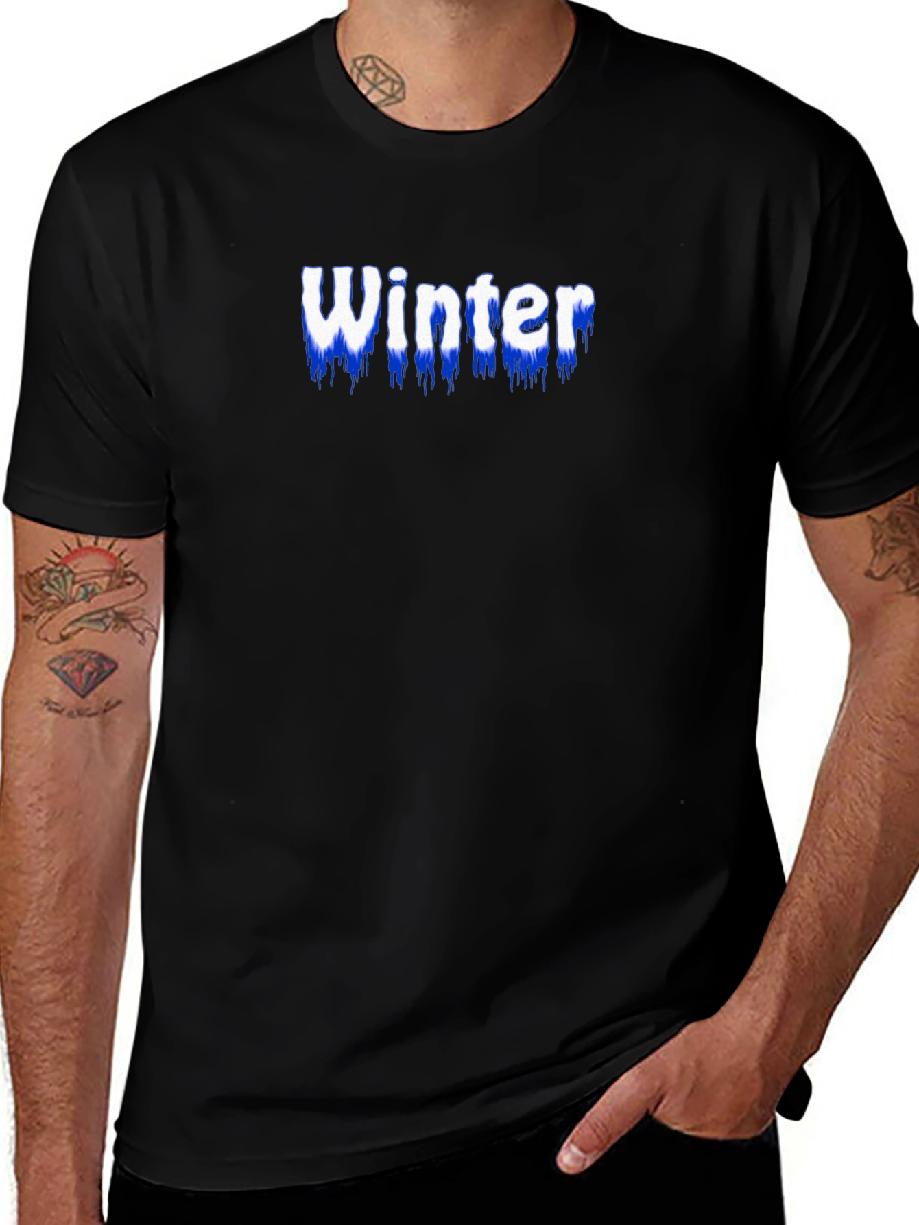Variant 24 of Winter Text Graphic Black T-Shirt