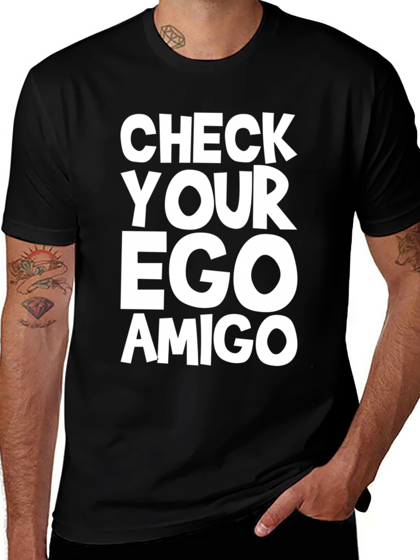 Variant 4 of Check Your Ego Amigo Graphic Tee - Black