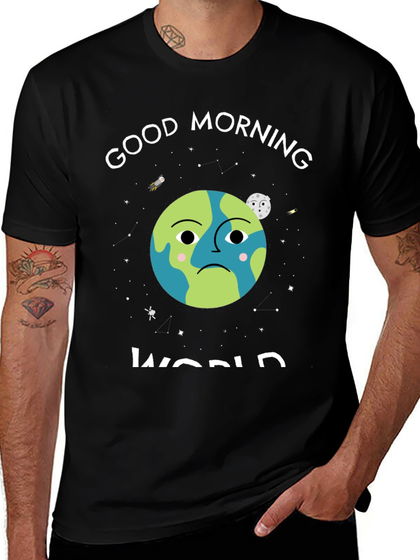 Variant 12 of Sad Earth Graphic Tee - Good Morning World Shirt
