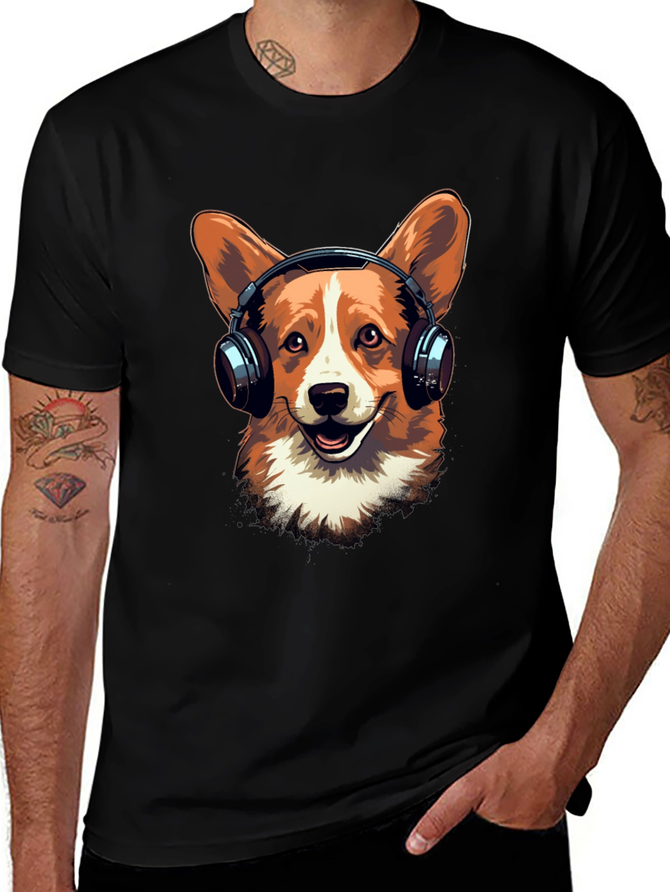 Corgi Headphones T-Shirt - Music Lover Tee