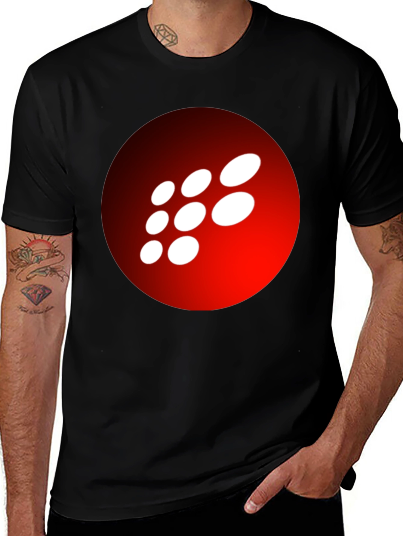 Variant 26 of Graphic Tee - Red & White Round Pattern on Black T-Shirt
