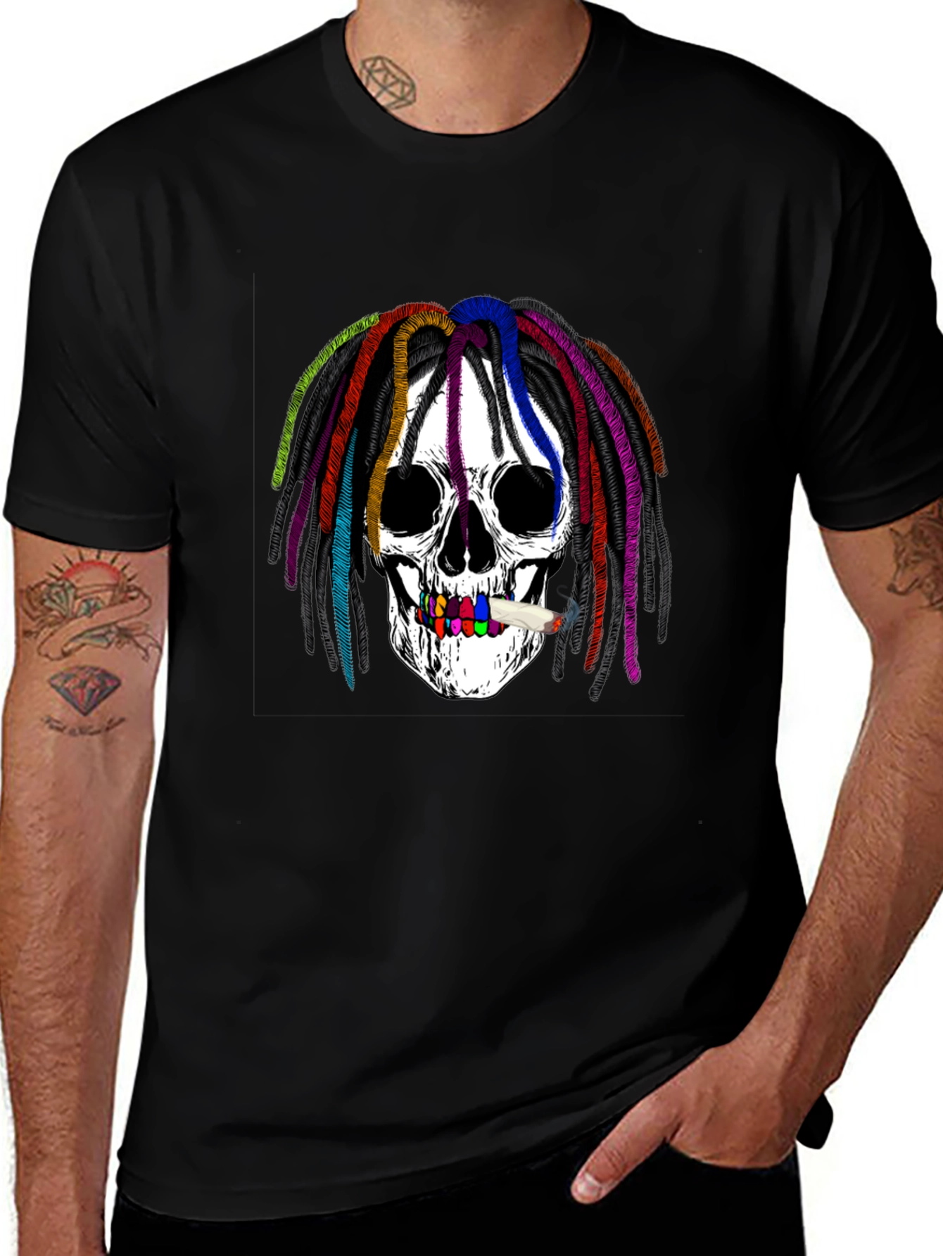 Variant 30 of Skull with Rainbow Dreadlocks Graphic Tee
