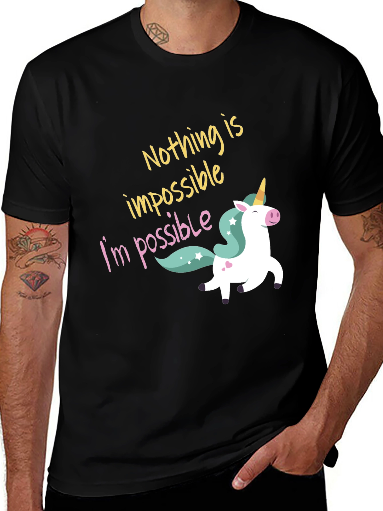 Black Nothing Is Impossible Unicorn Graphic Tee main image