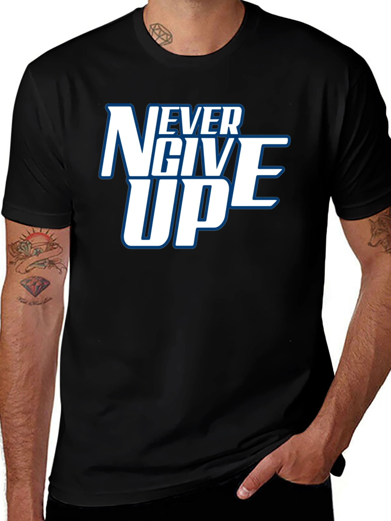 Variant 25 of Never Give Up Graphic Tee - Motivation Black T-Shirt