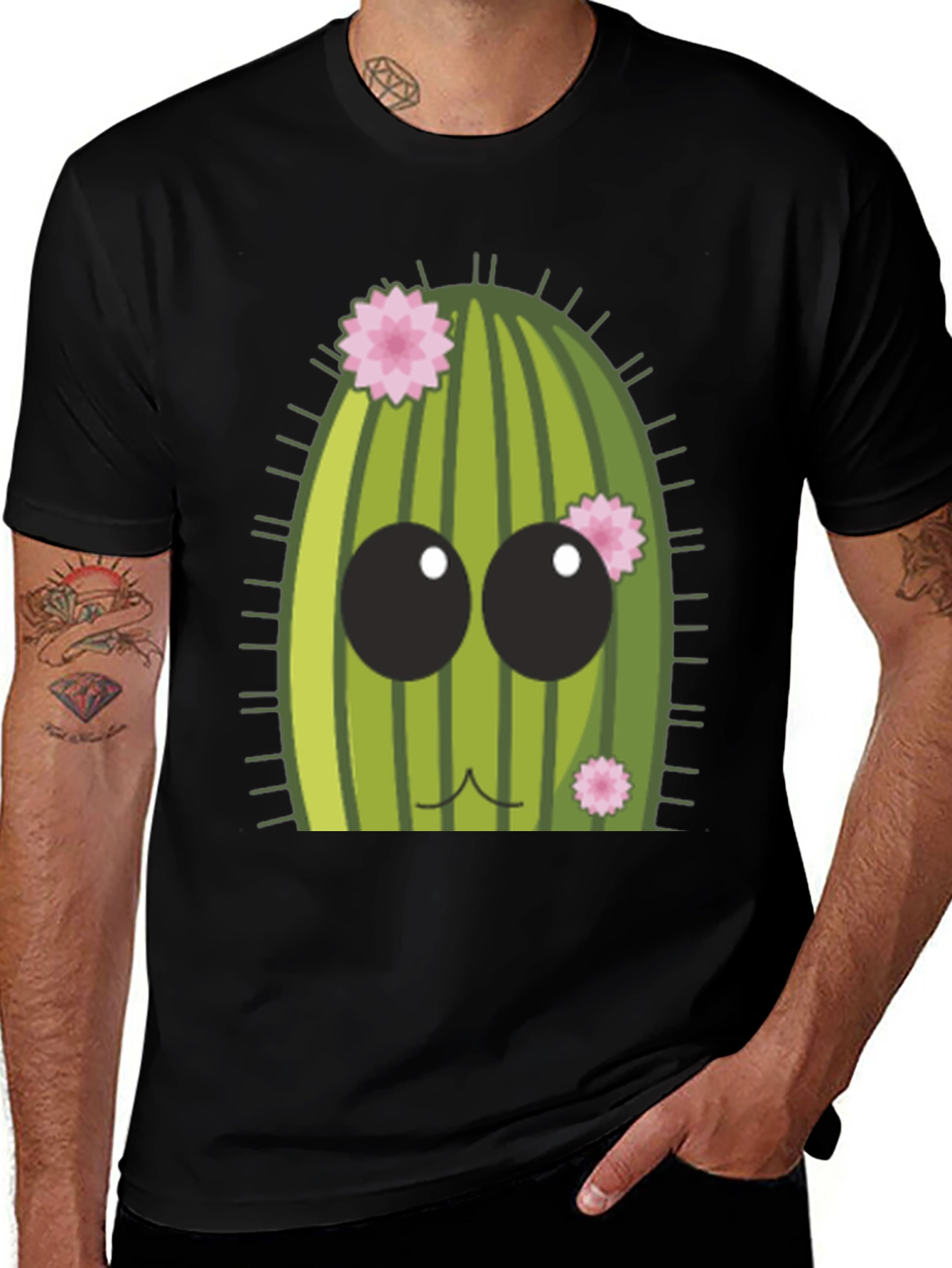 Variant 6 of Cute Cactus Graphic Tee - Men's Black T-Shirt