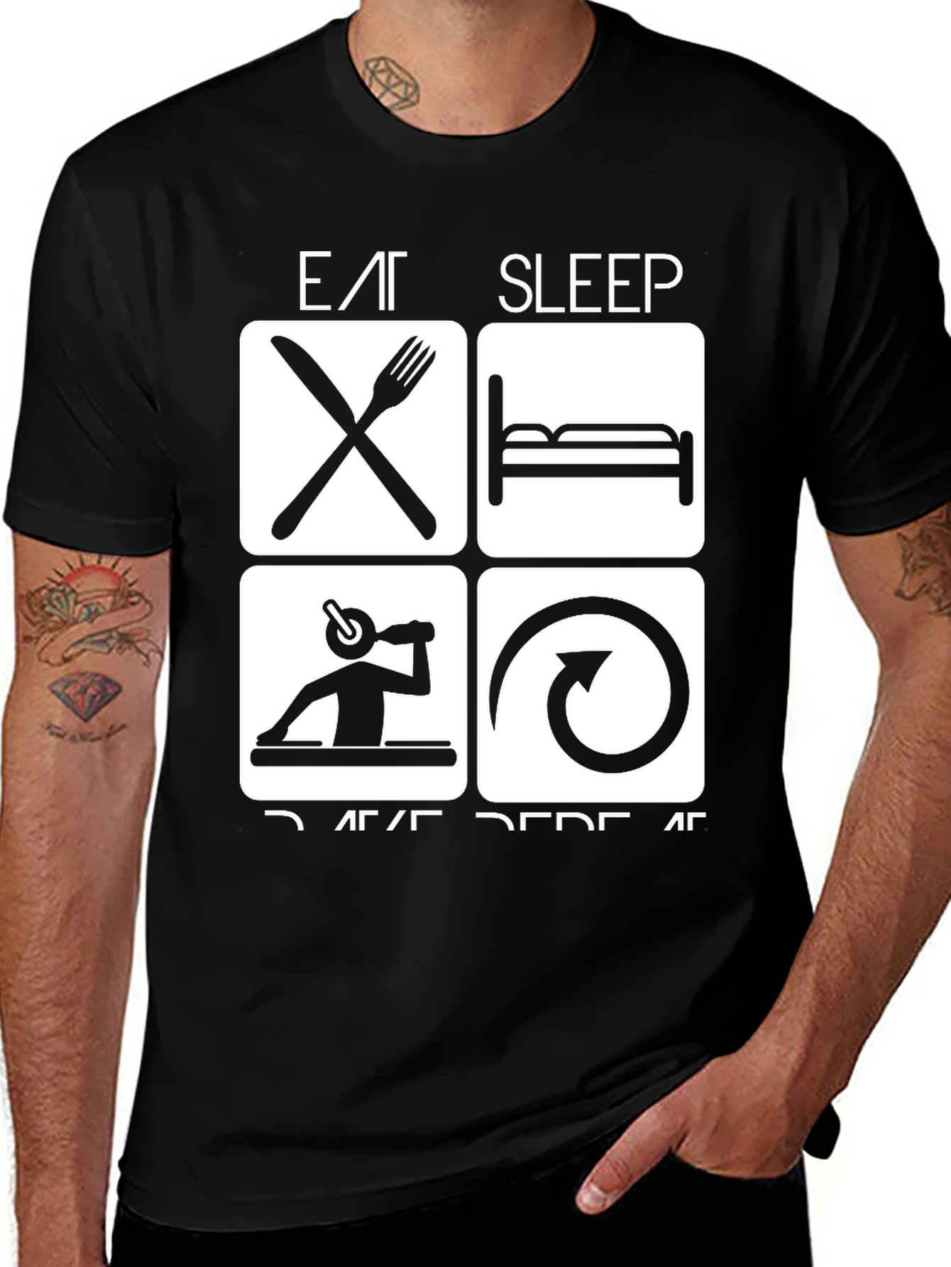 Variant 6 of Eat Sleep Rave Repeat Black Graphic Tee