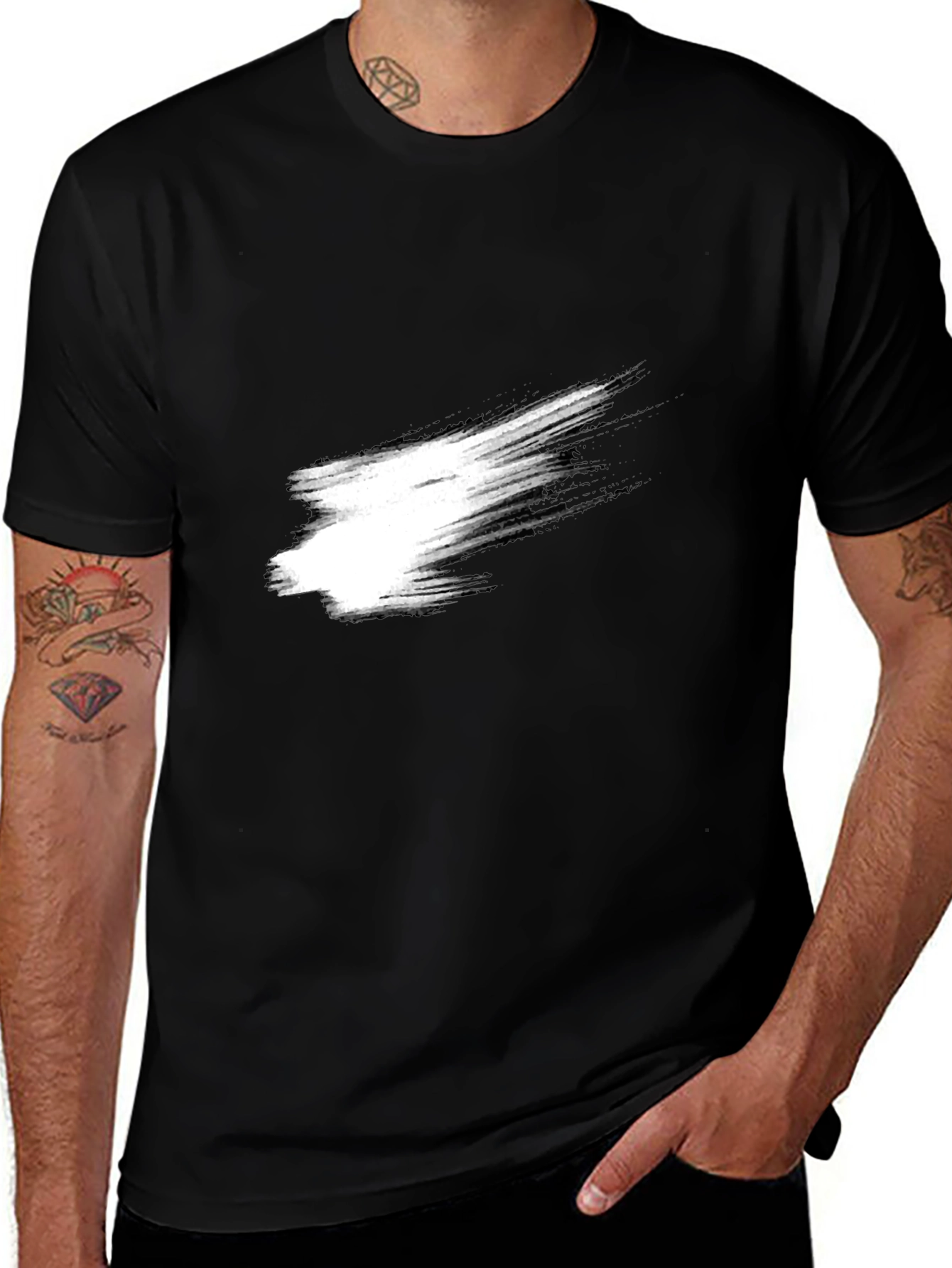 Variant 5 of Men's Black T-Shirt with Abstract White Graphic