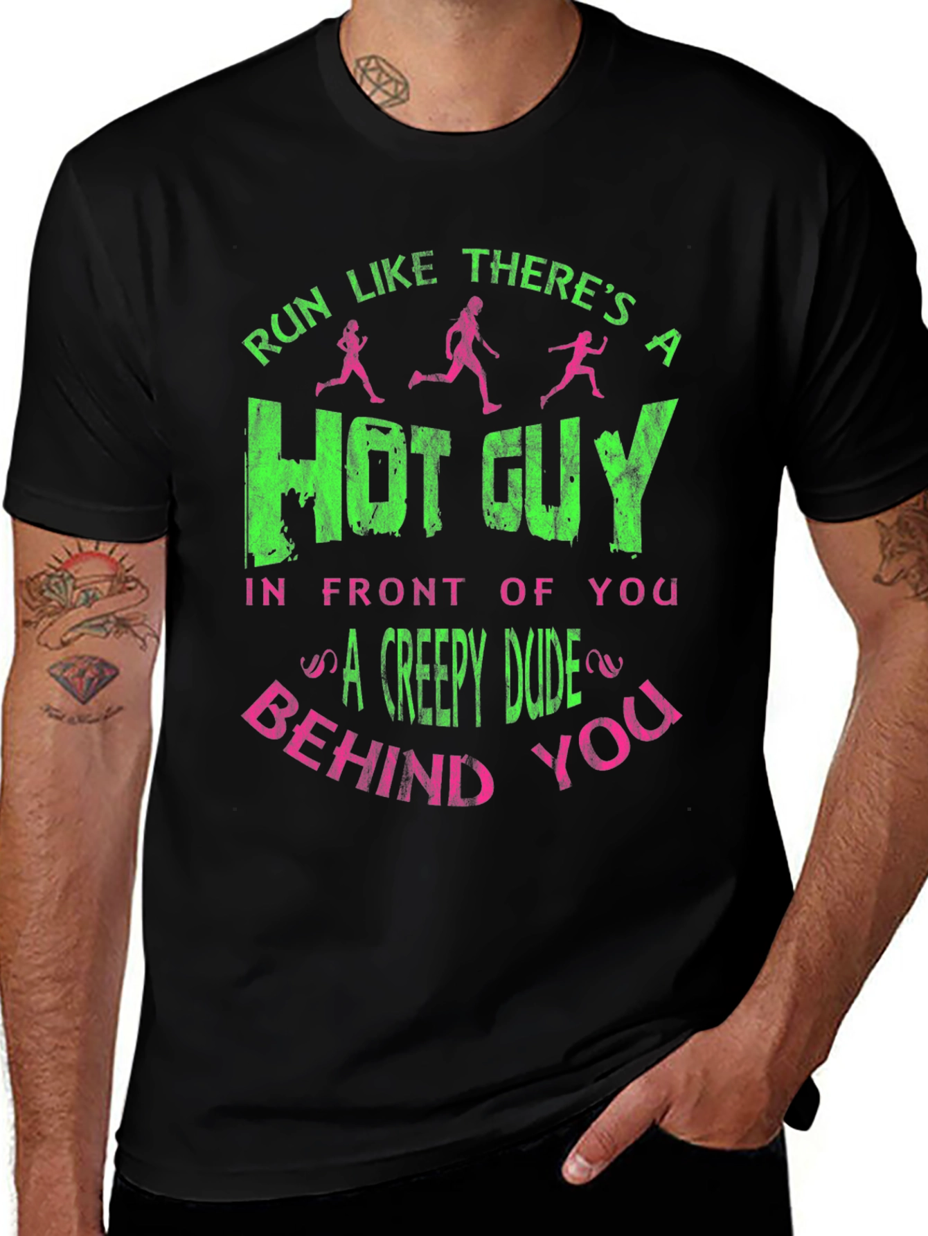 Variant 24 of Run Like There's a Hot Guy T-Shirt - Funny Workout Tee