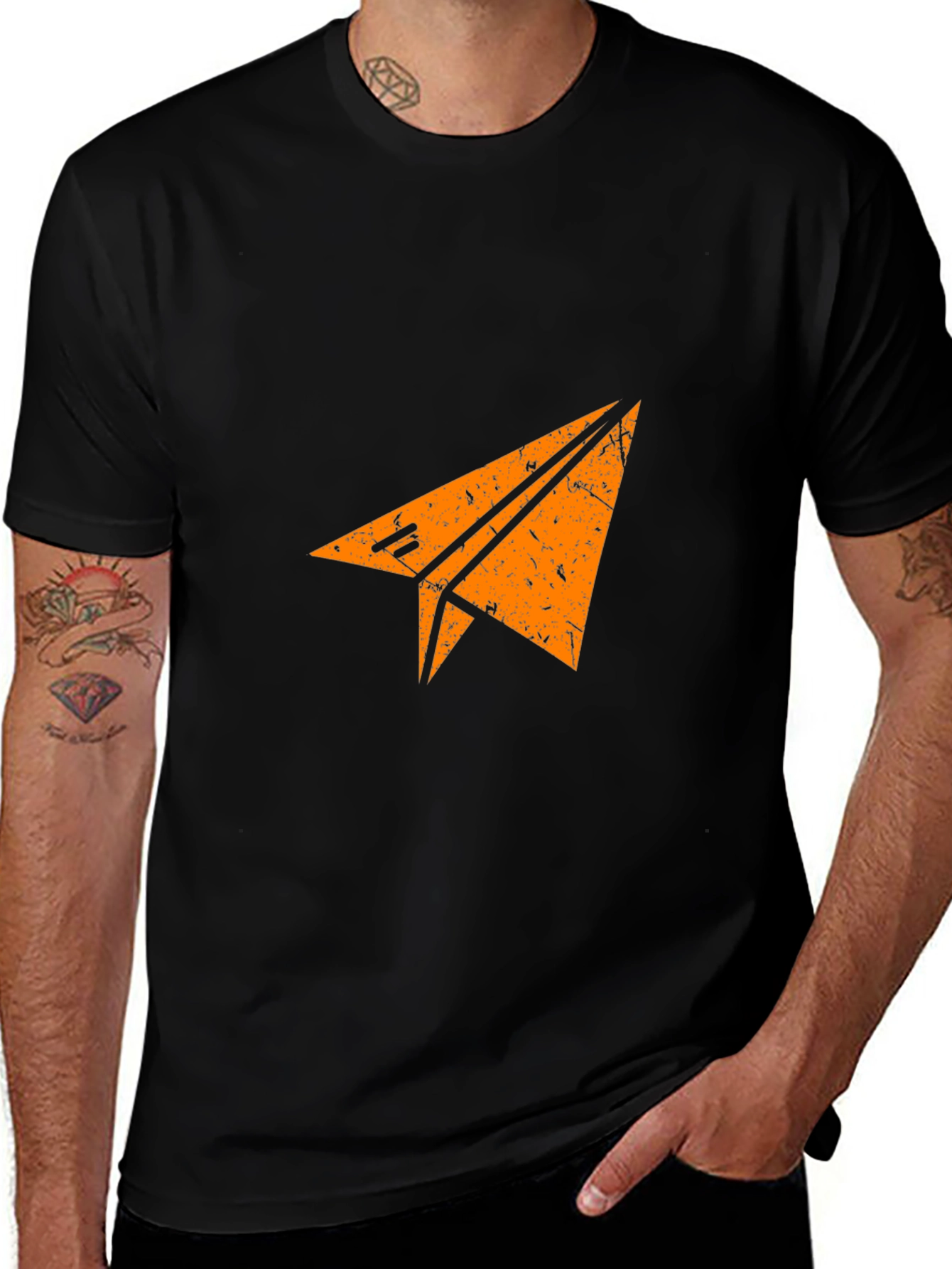 Variant 11 of Men's Black T-shirt with Paper Airplane Graphic