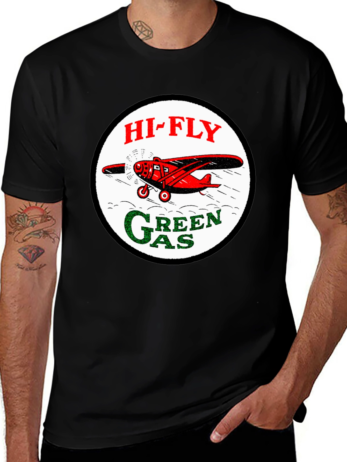 Variant 17 of Hi-Fly Green Gas T-Shirt - Retro Airplane Graphic Tee