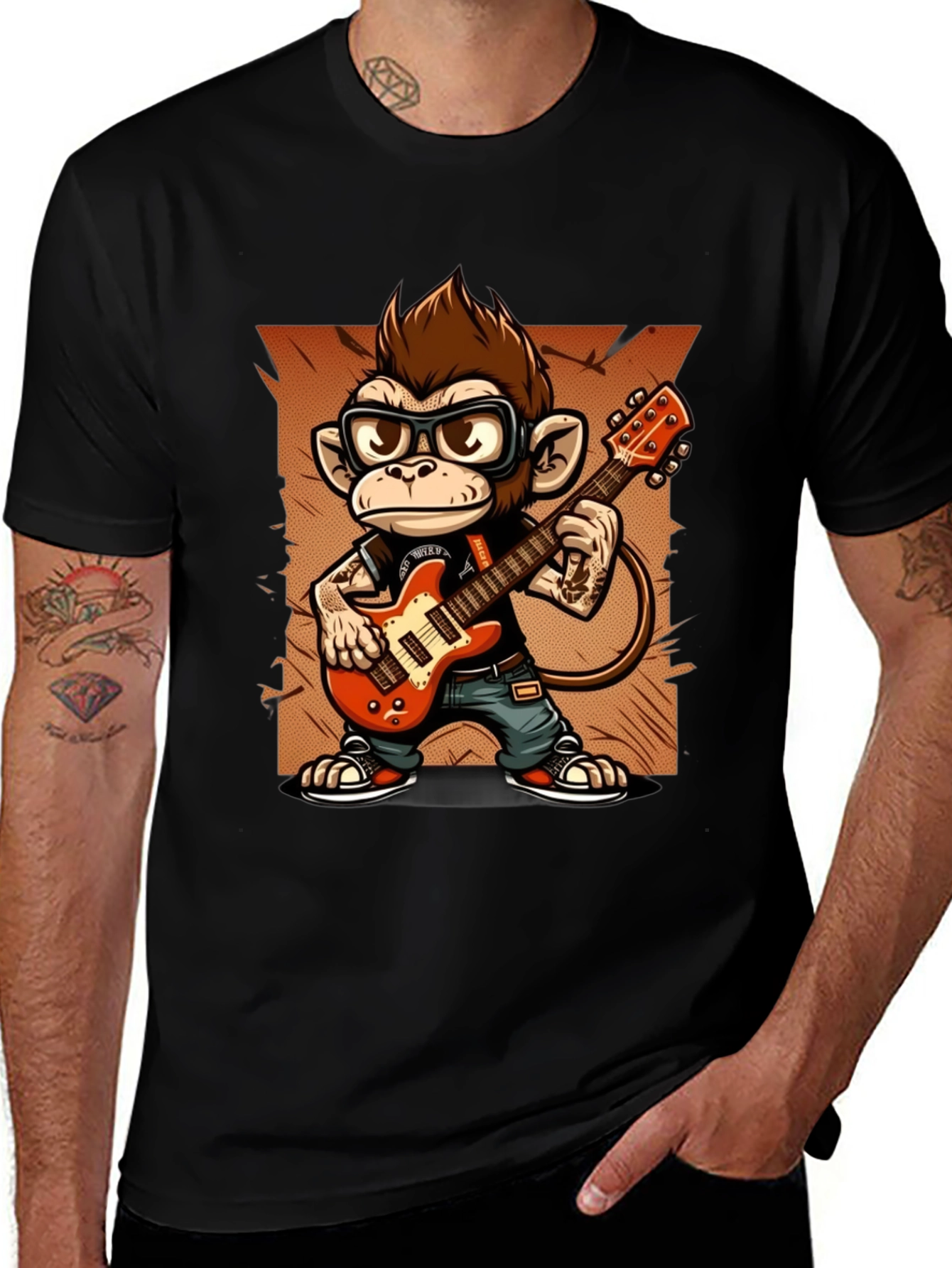 Variant 7 of Monkey Guitarist Graphic Tee - Cool Cartoon Design
