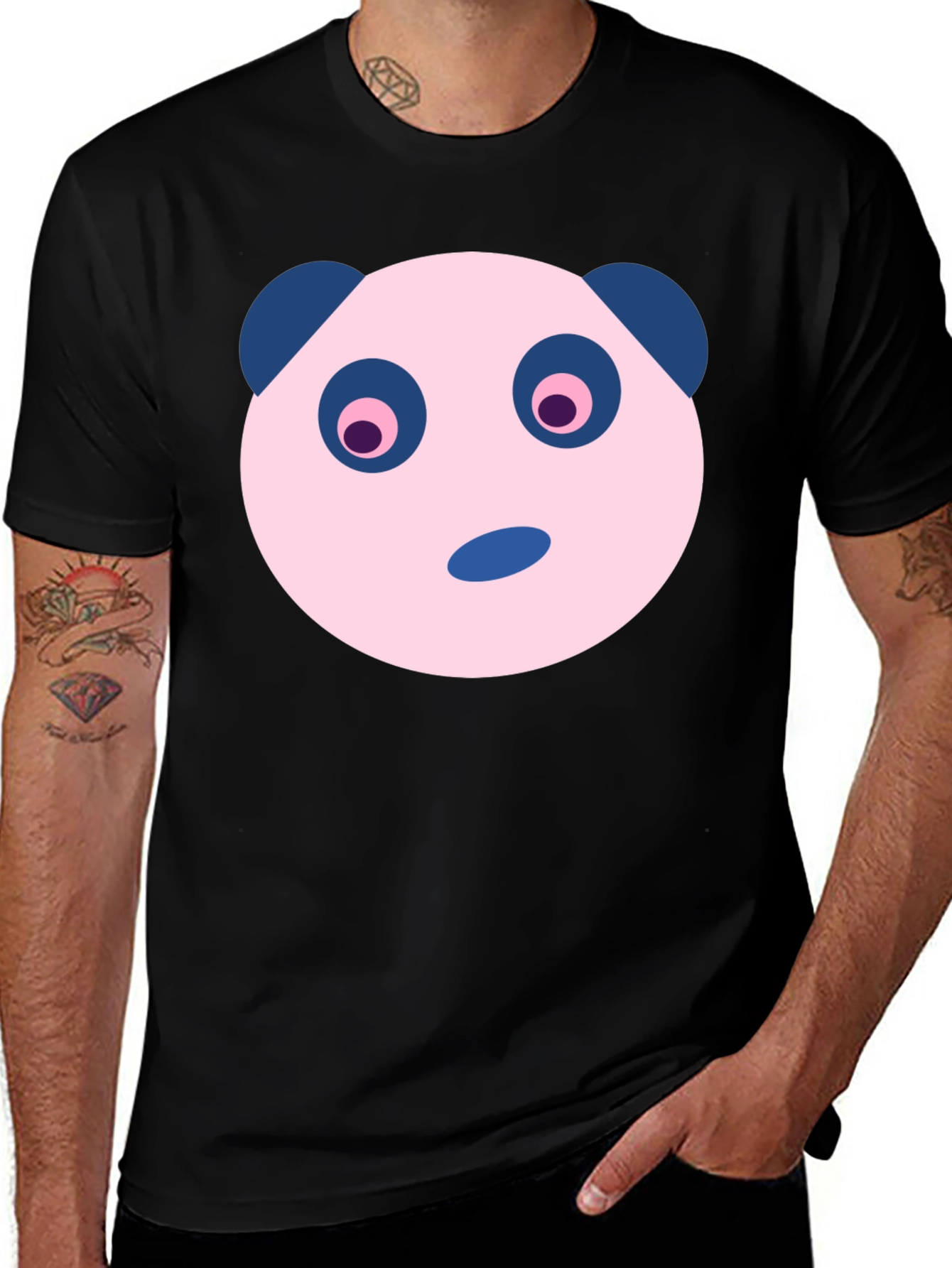 Variant 13 of Cute Panda Face Graphic Black T-Shirt