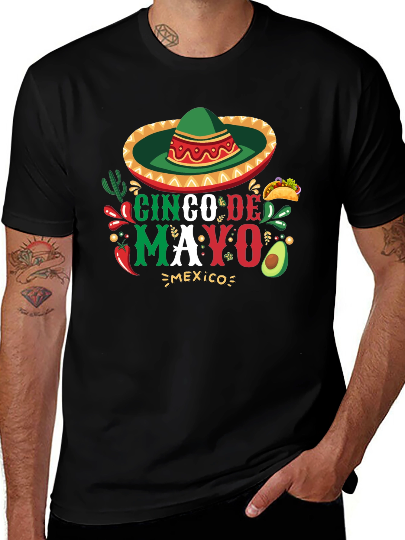 Cinco De Mayo Graphic Tee - Black Cotton Blend