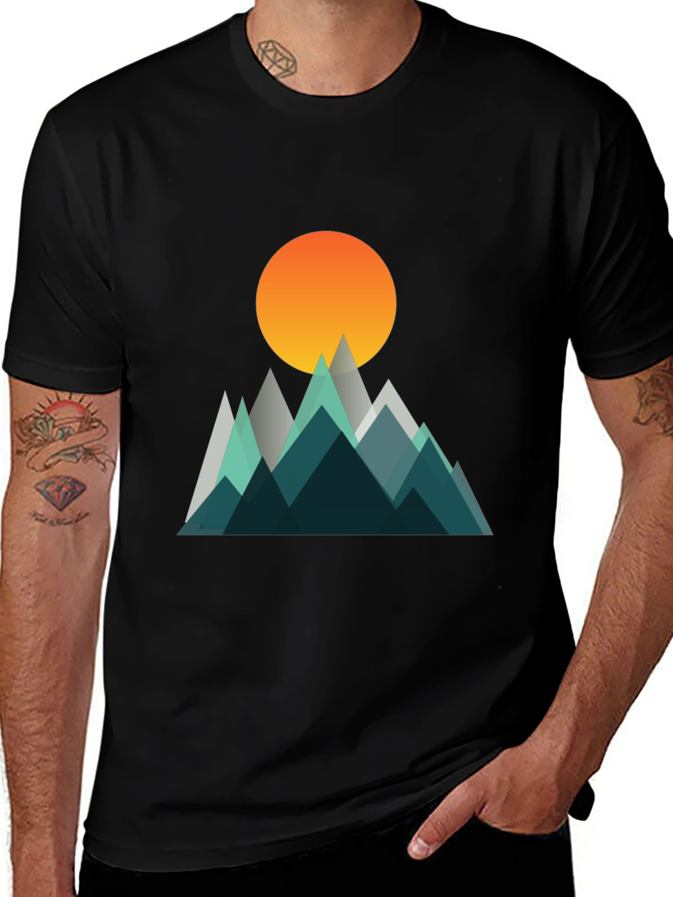 Variant 20 of Geometric Mountain Sunset Graphic T-Shirt
