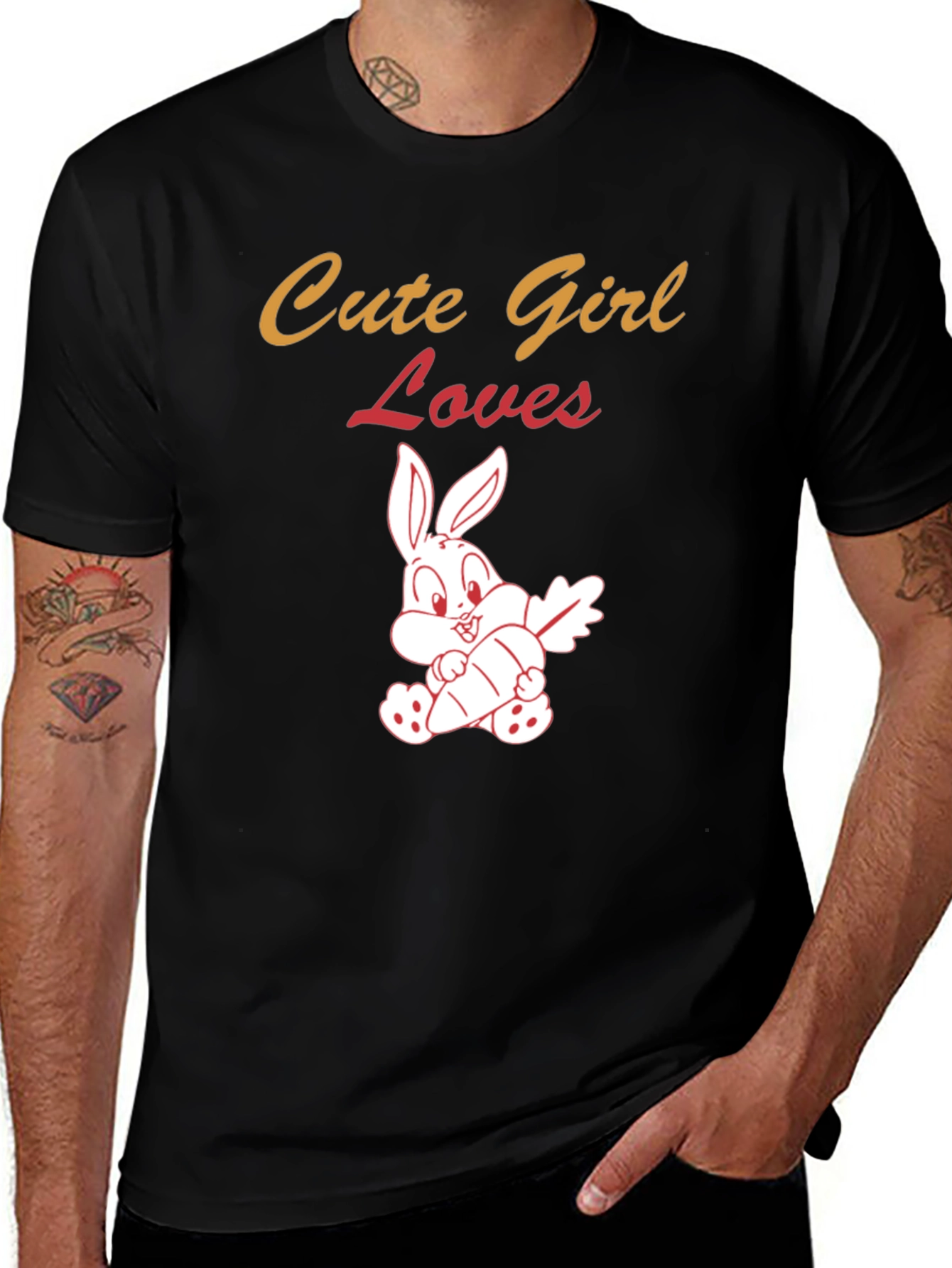 Variant 6 of Cute Girl Loves Bunny Black T-Shirt