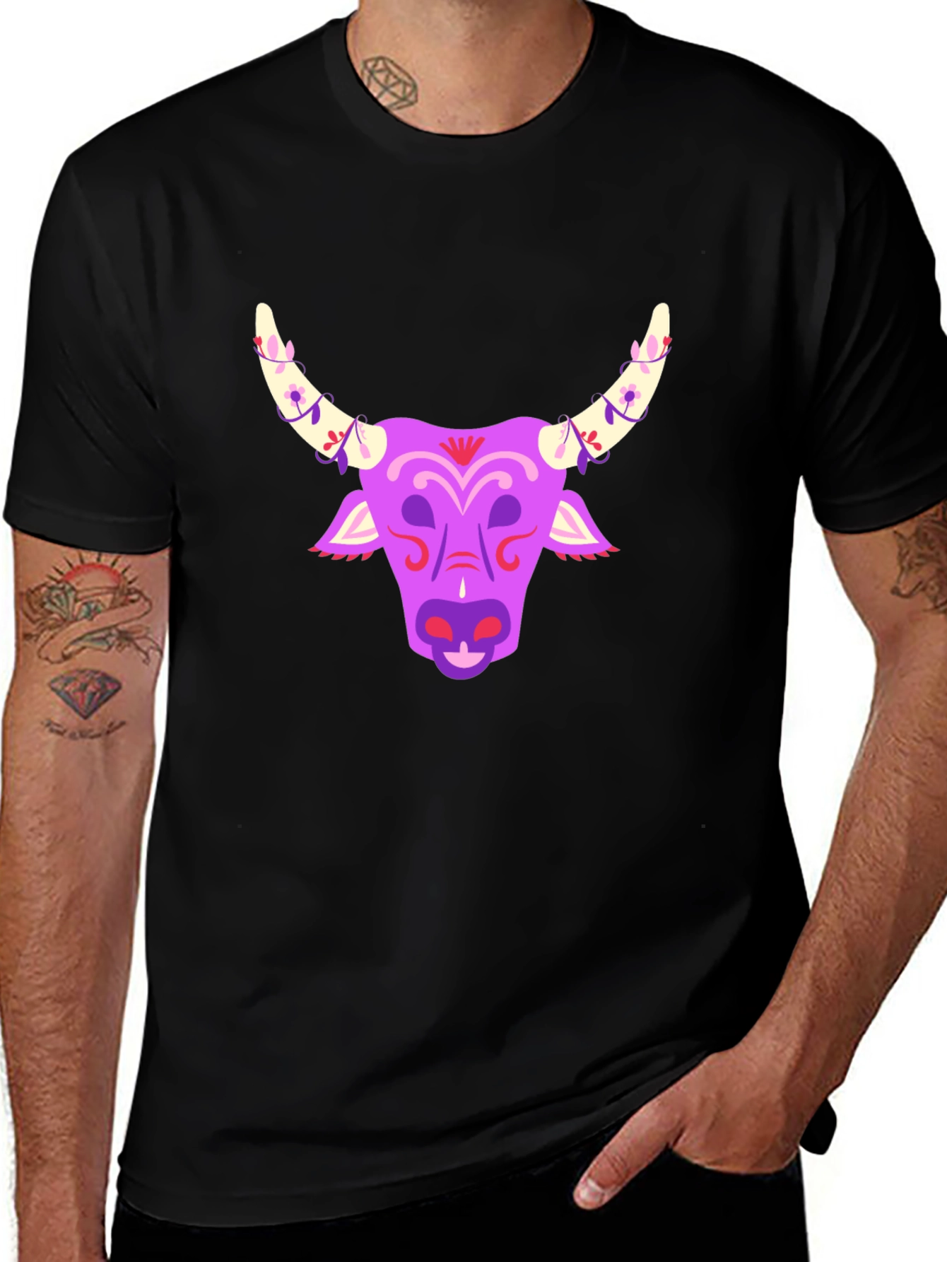 Variant 27 of Bull Head Graphic Tee - Black Short Sleeve Shirt