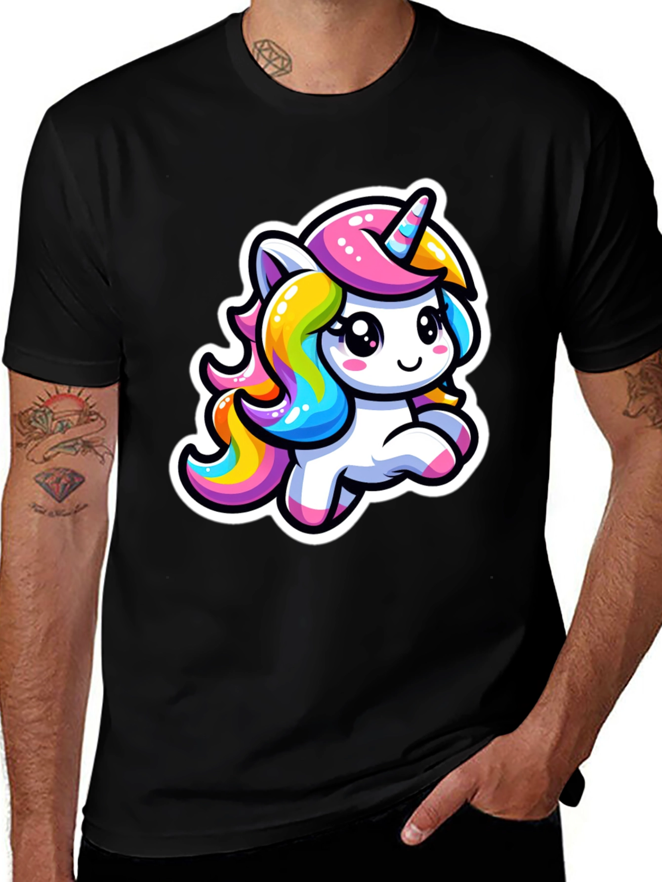 Variant 17 of Cute Cartoon Unicorn Black T-Shirt
