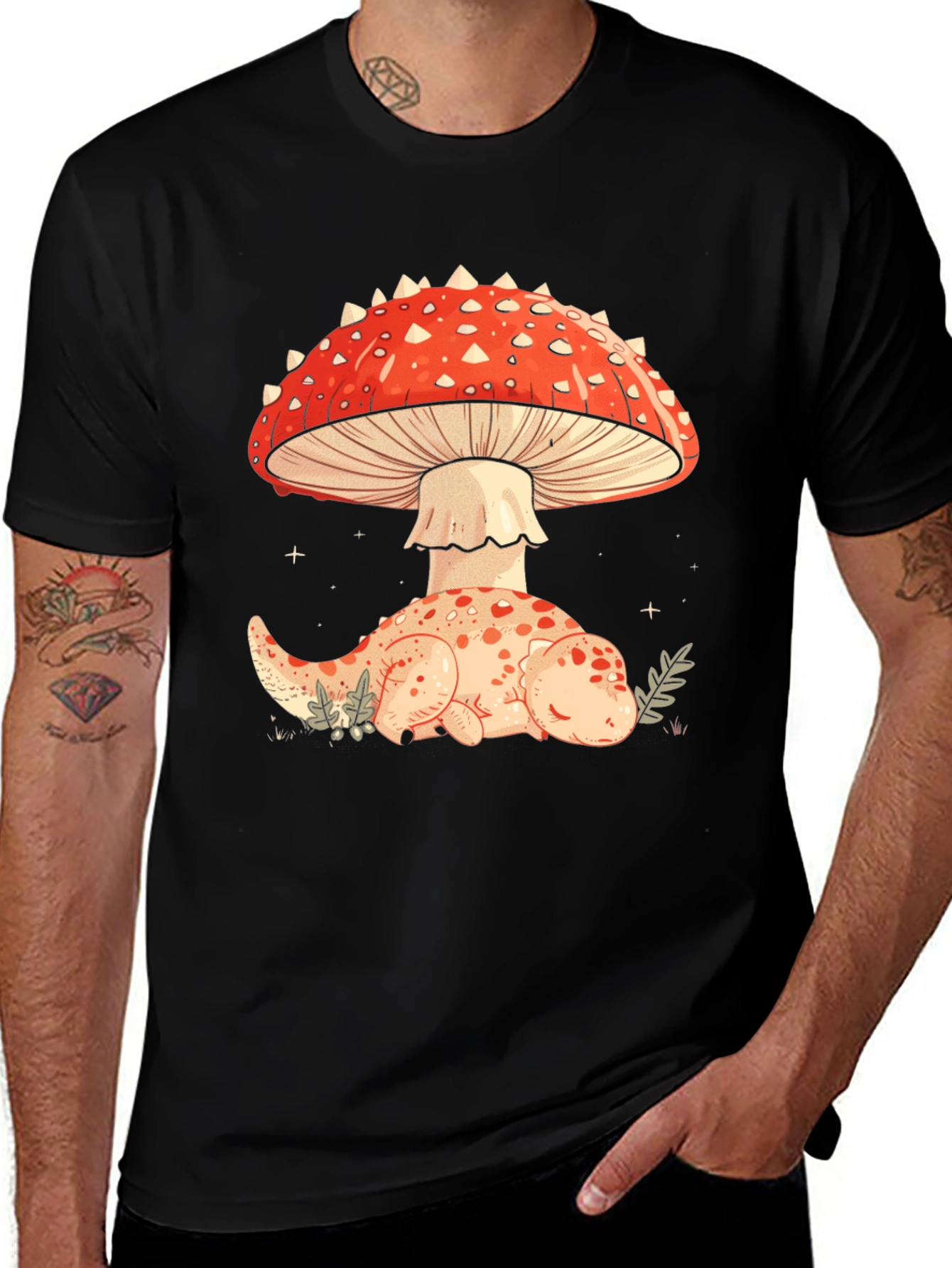 Variant 11 of Mushroom Dino Black Graphic Tee