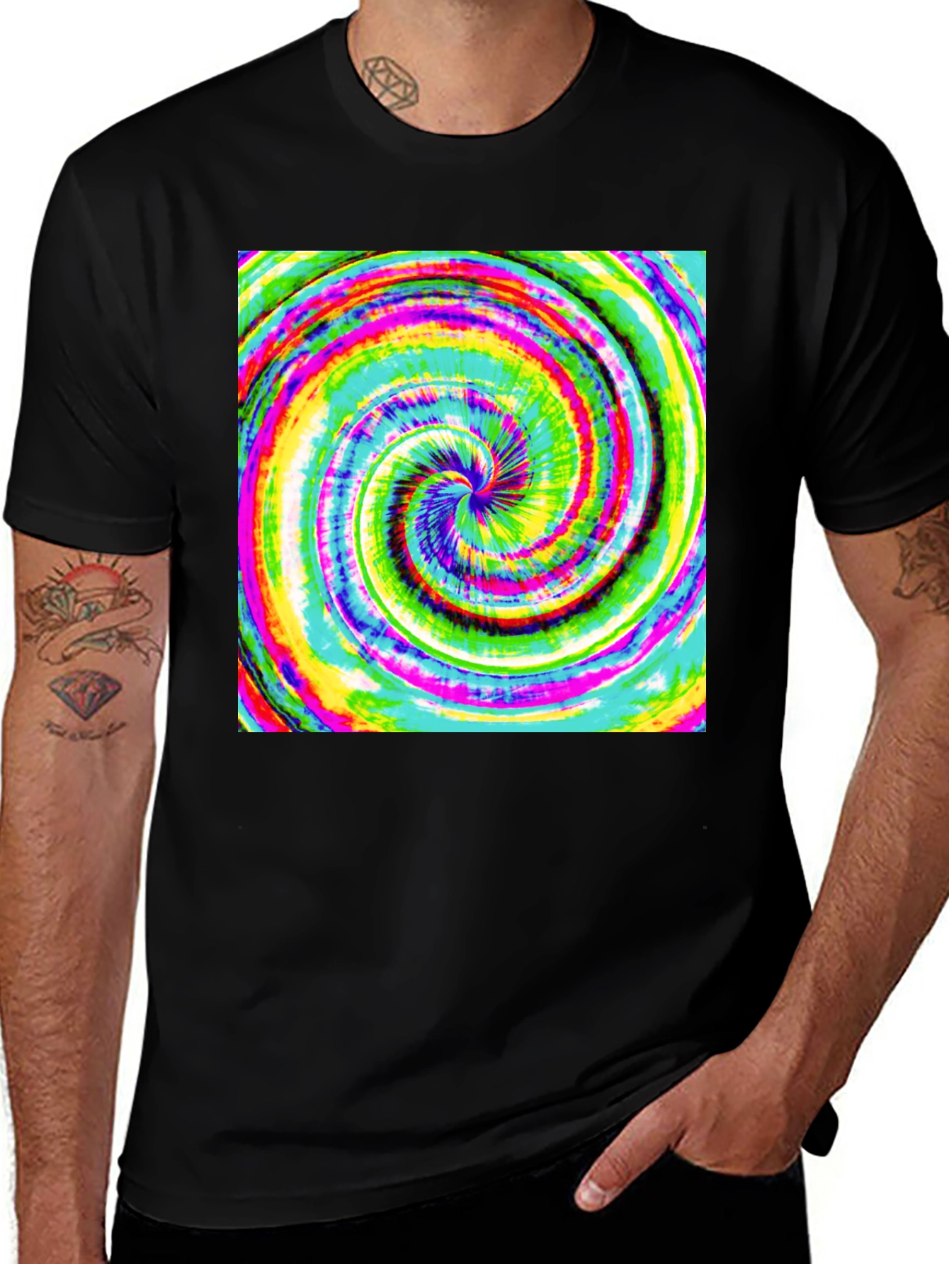 Variant 11 of Psychedelic Swirl Tee - Vivid Rainbow Vortex Design