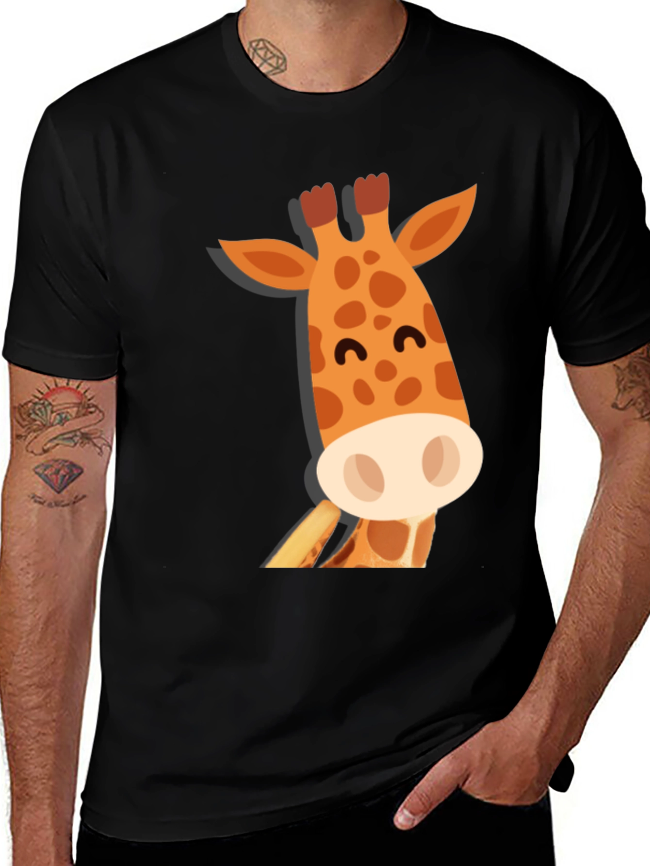 Variant 15 of Cute Giraffe Graphic Black T-Shirt