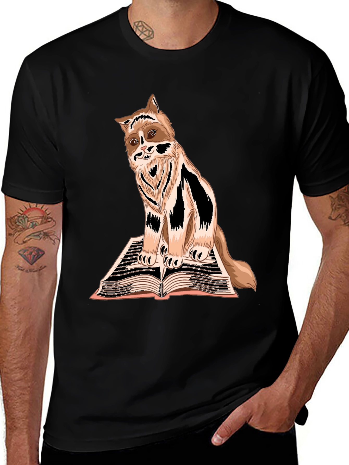 Variant 20 of Cat Reading Book T-Shirt: Whimsical & Unique Design