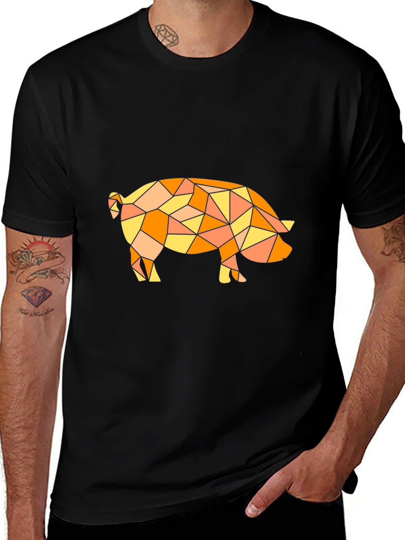 Variant 21 of Geometric Pig Graphic Tee - Modern Art Black T-Shirt