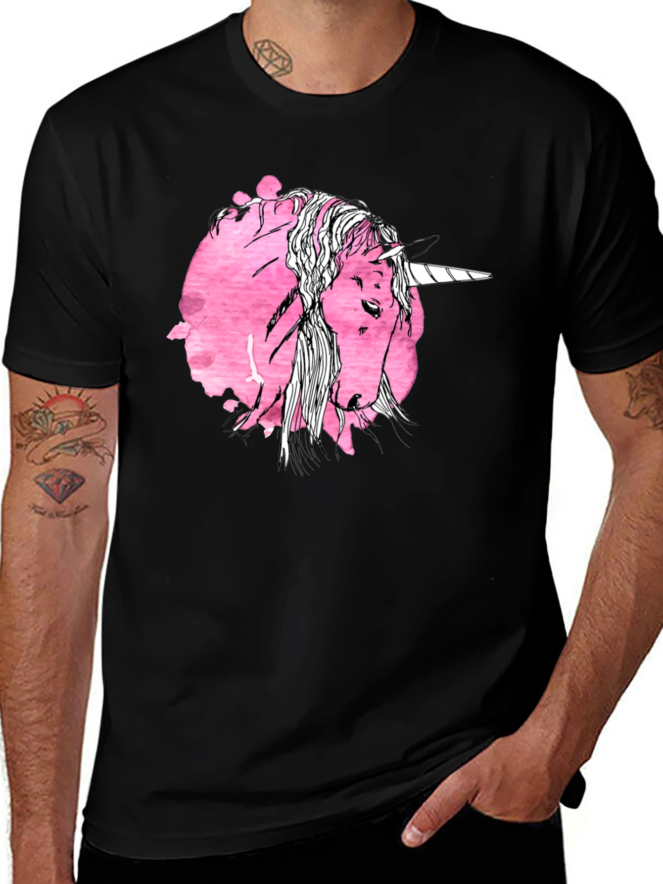 Variant 14 of Unicorn Graphic Print Black T-Shirt