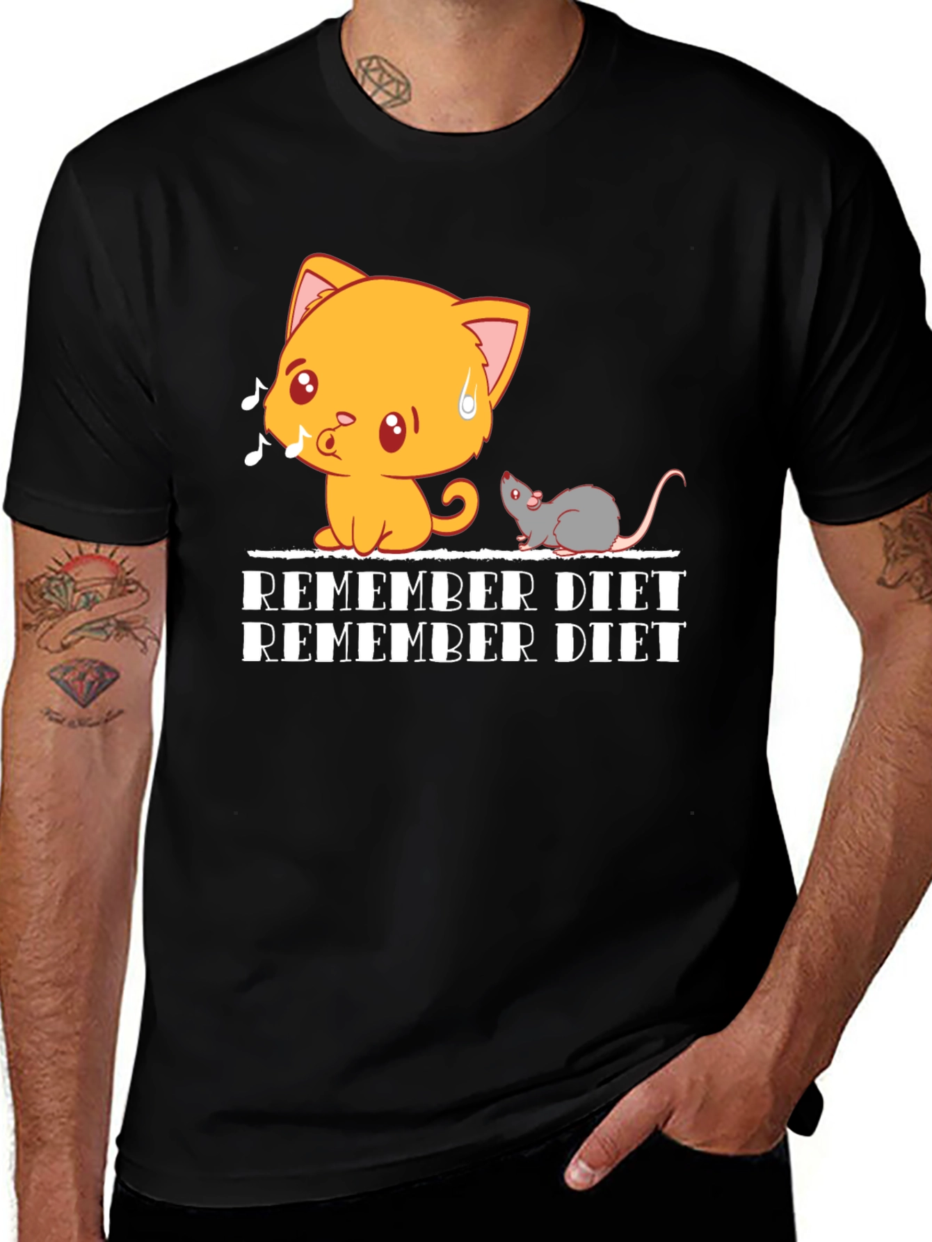 Variant 28 of Remember Diet T-Shirt - Cute Cat & Mouse Design