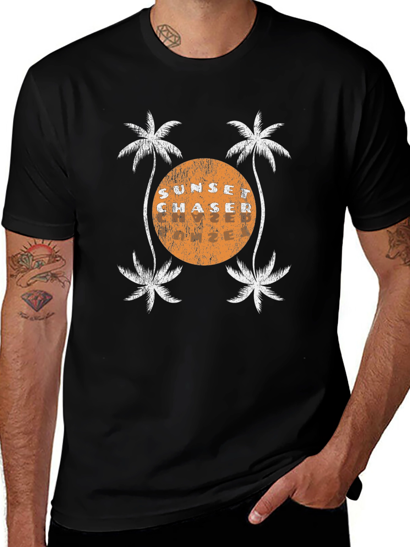 Variant 19 of Sunset Chaser Graphic Tee - Tropical Palm Tree Design